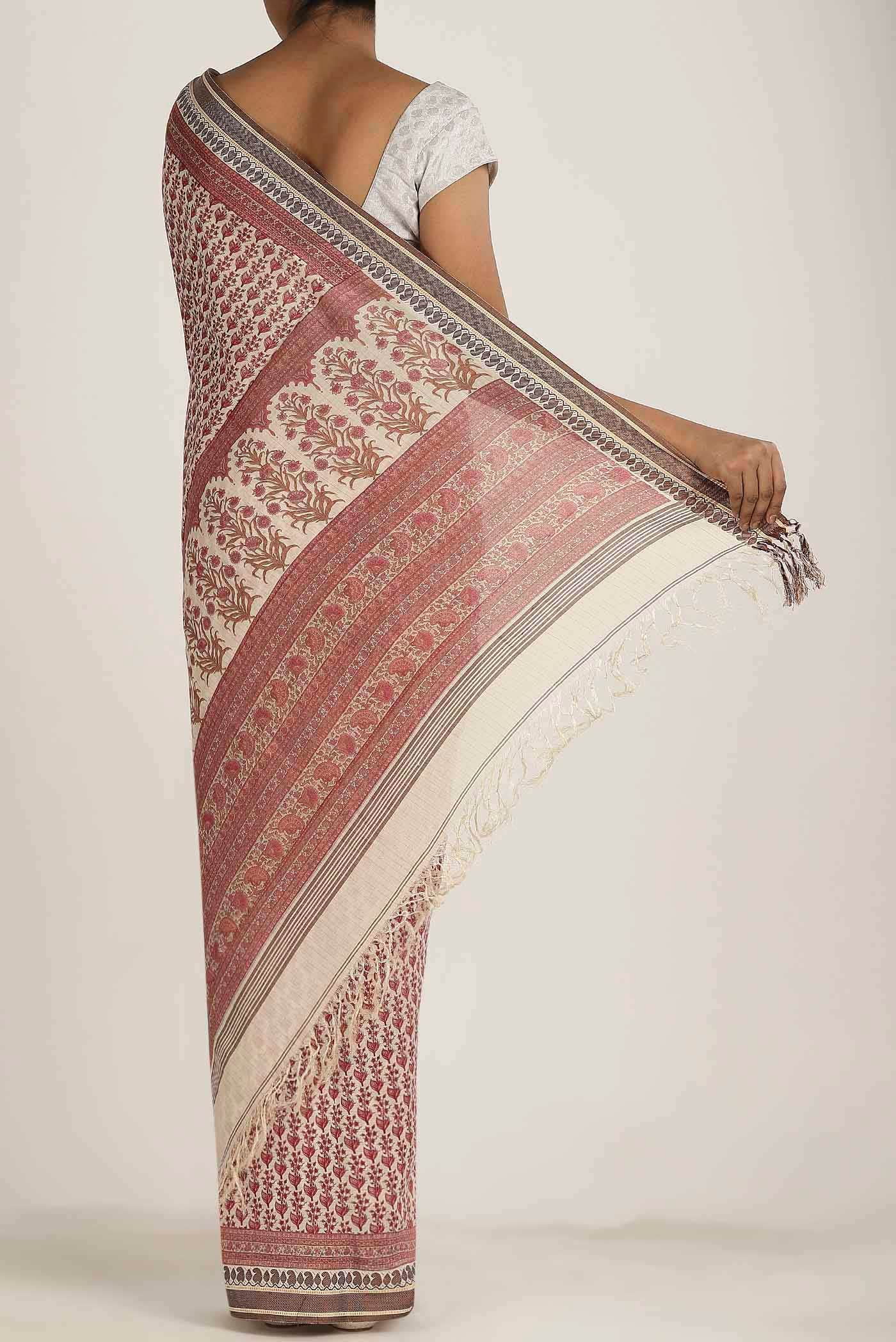 Peach Tussar Silk Saree