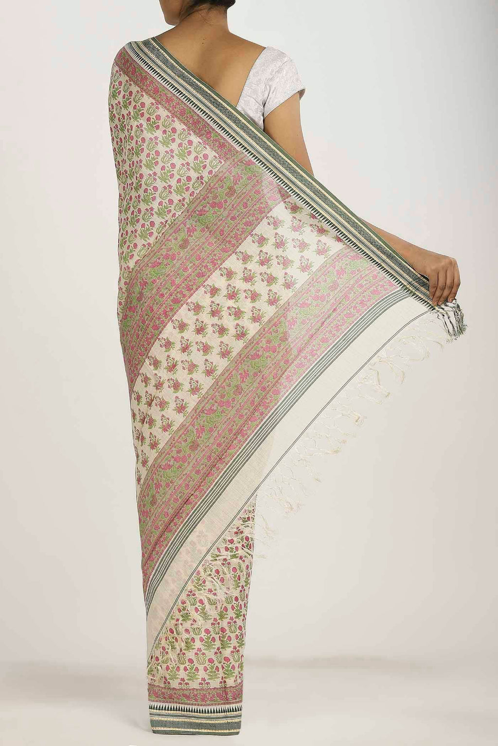 Cream Tussar Silk Saree