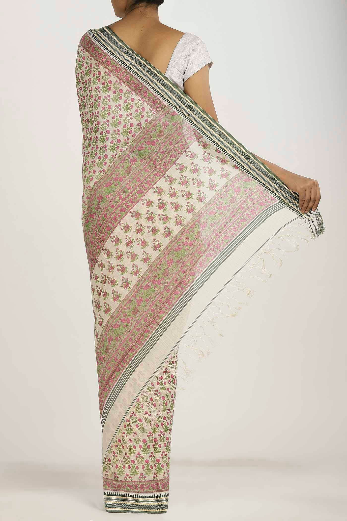 Cream Tussar Silk Saree