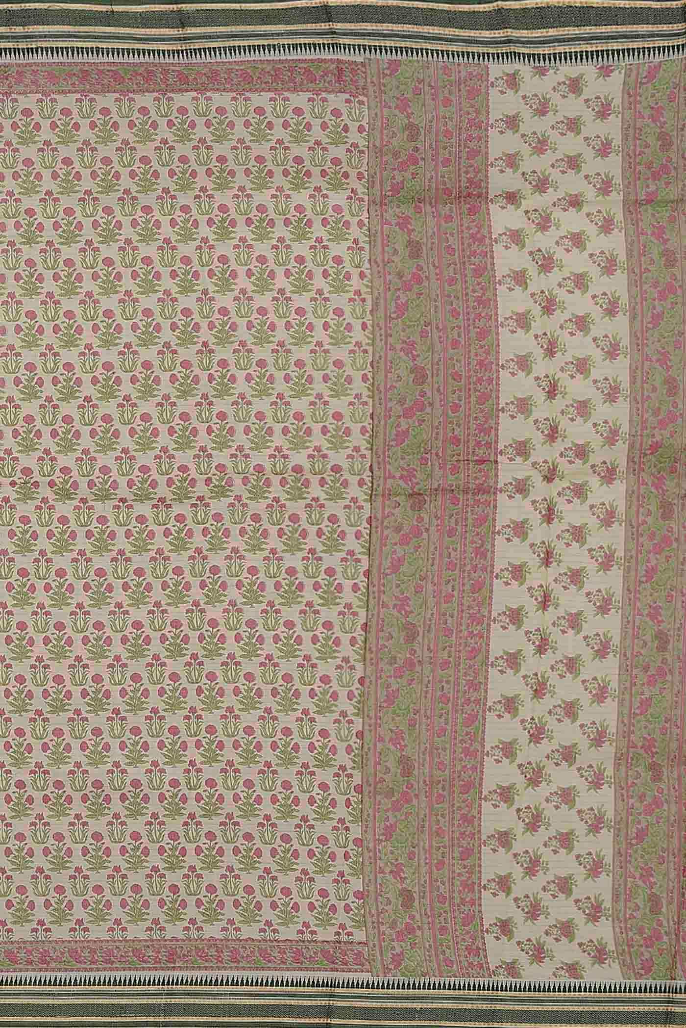 Cream Tussar Silk Saree