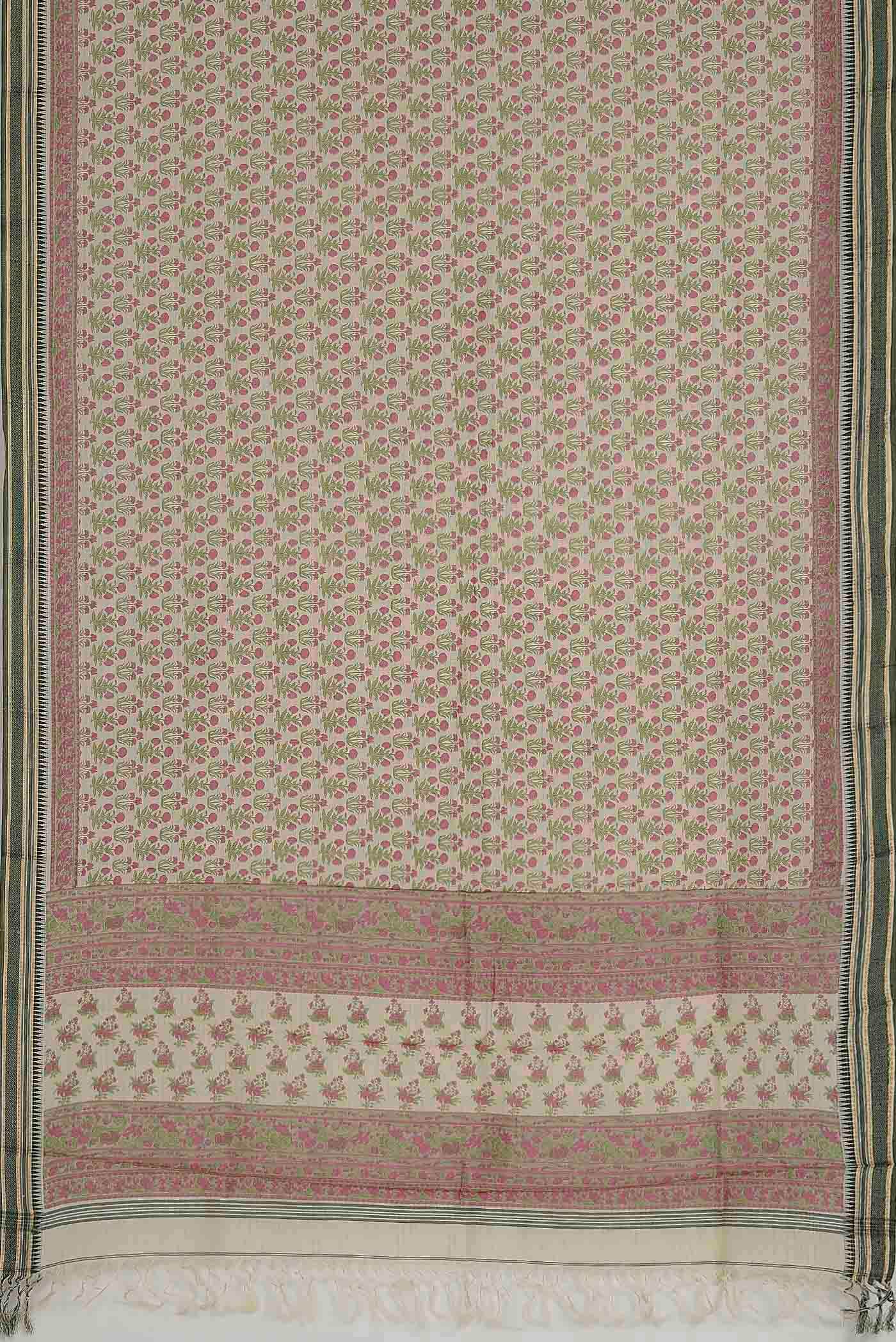 Cream Tussar Silk Saree