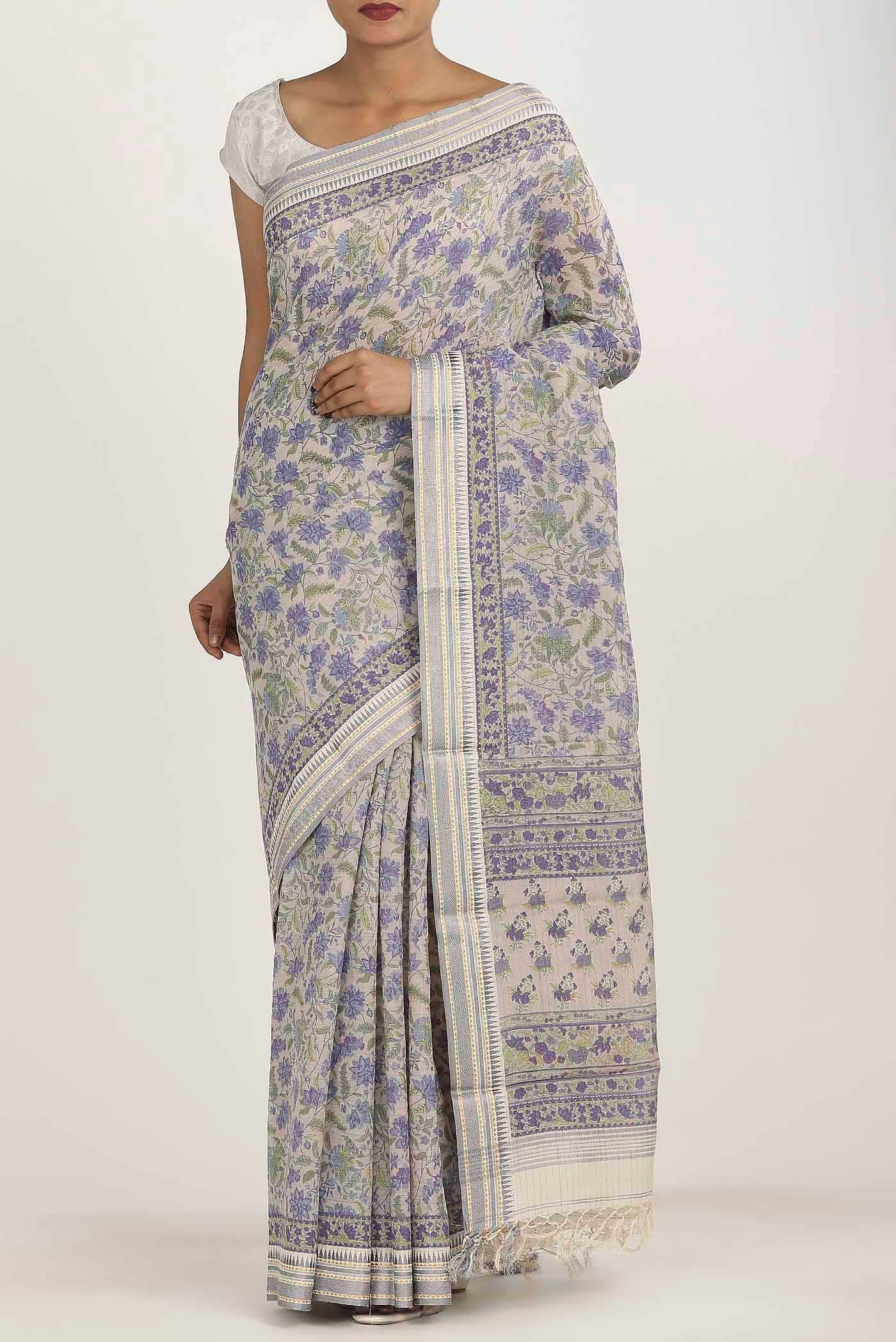 Lavender Tussar Silk Saree