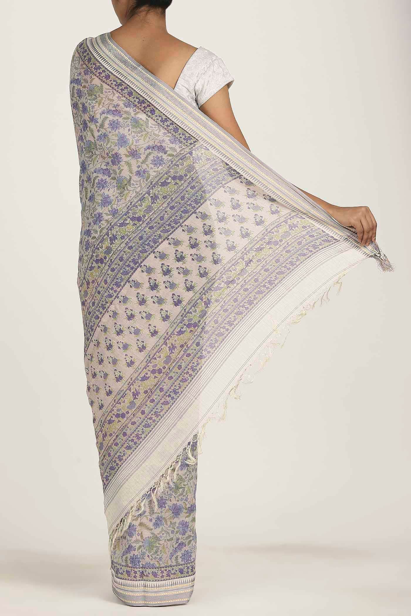 Lavender Tussar Silk Saree