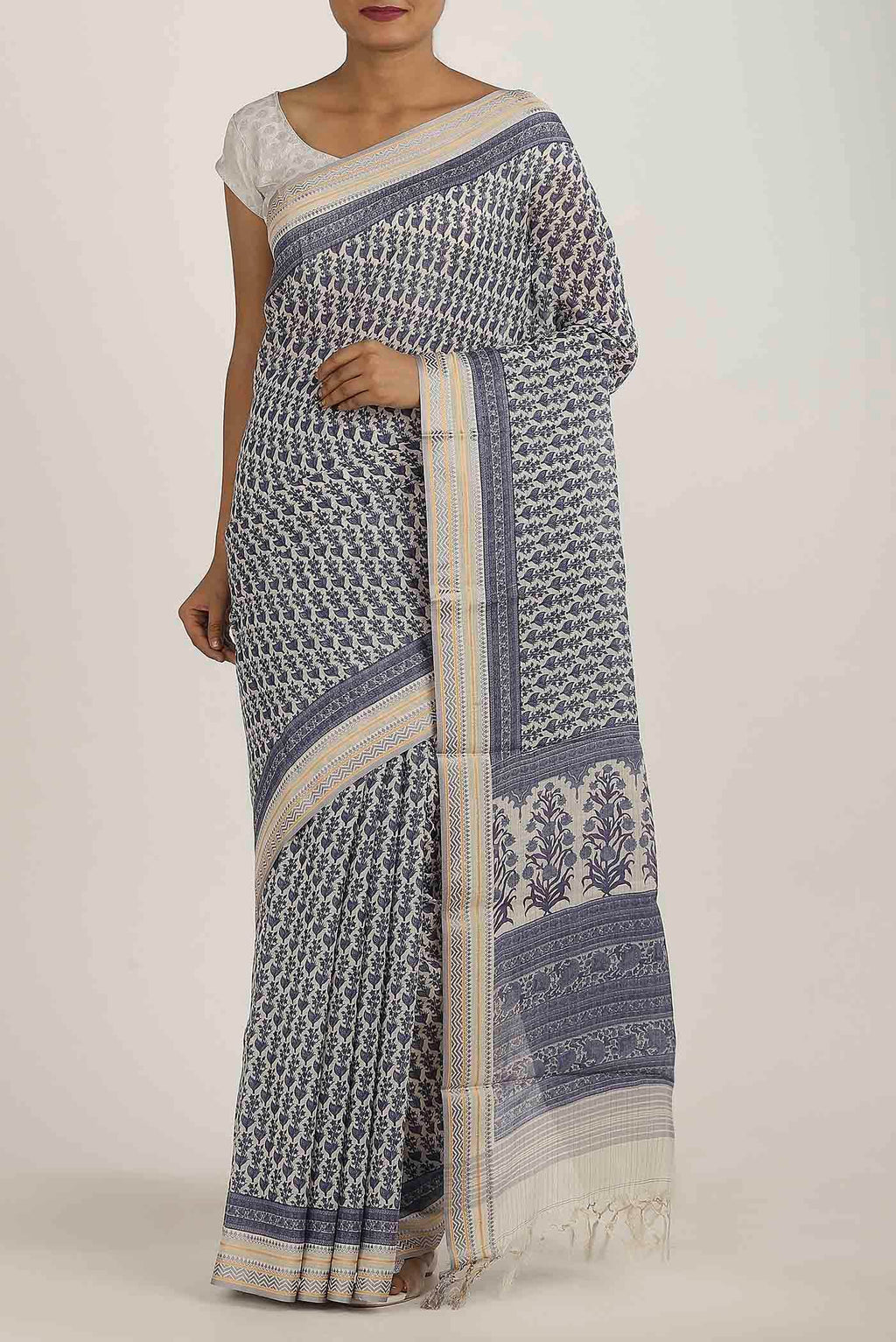 Cream Tussar Silk Saree