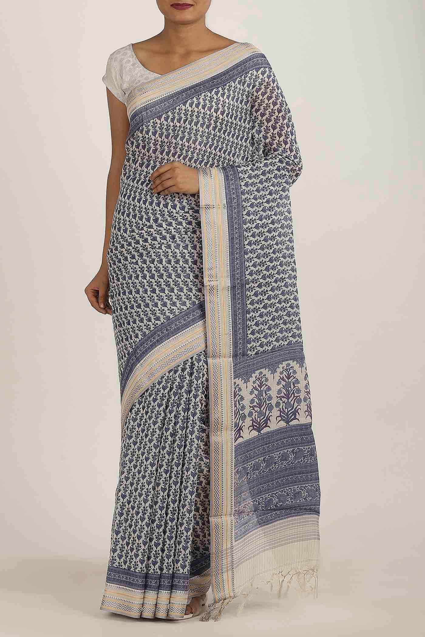 Cream Tussar Silk Saree