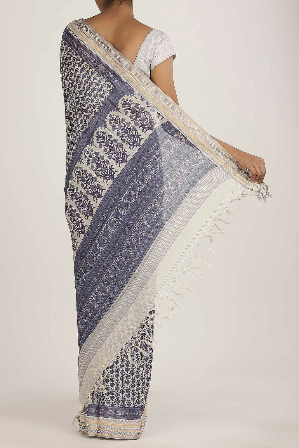 Cream Tussar Silk Saree