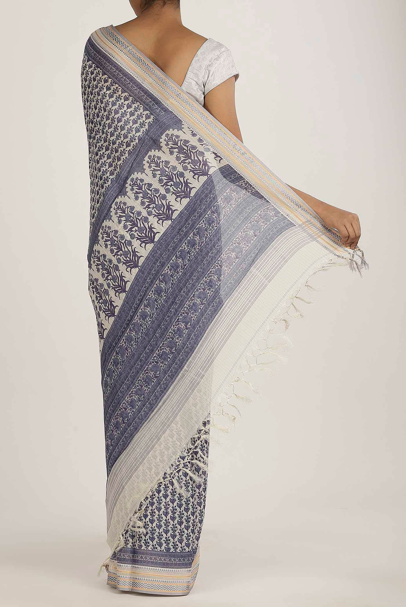Cream Tussar Silk Saree