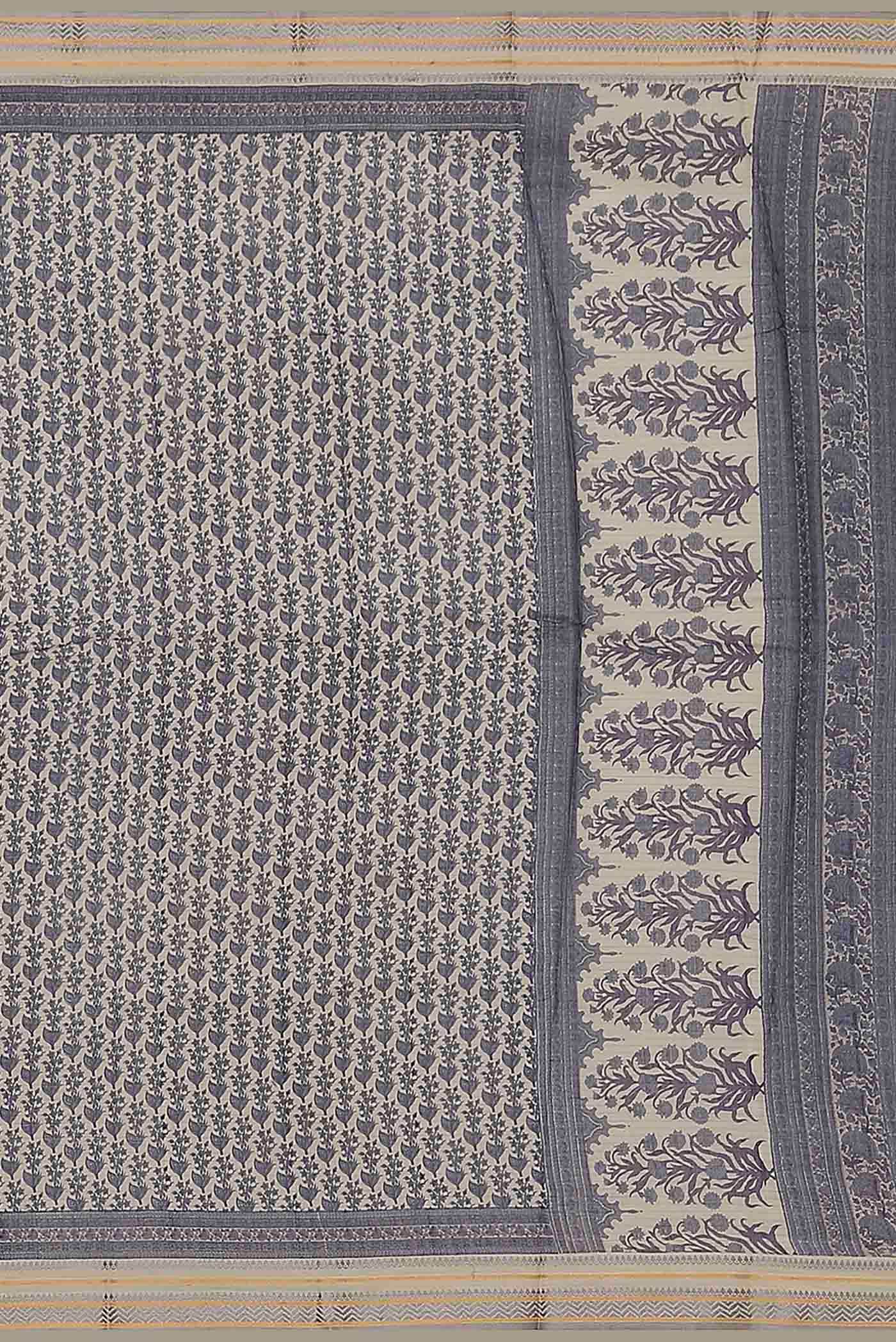 Cream Tussar Silk Saree