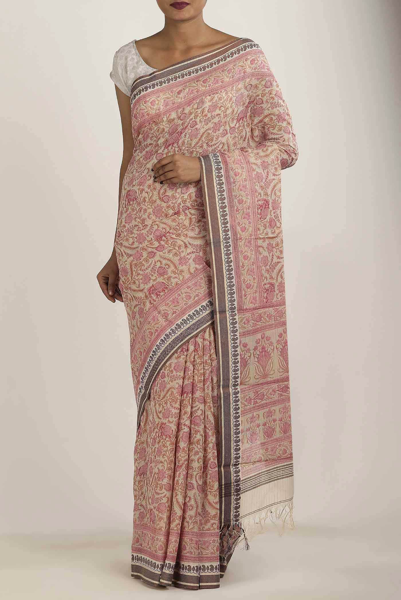 Cream Tussar Silk Saree