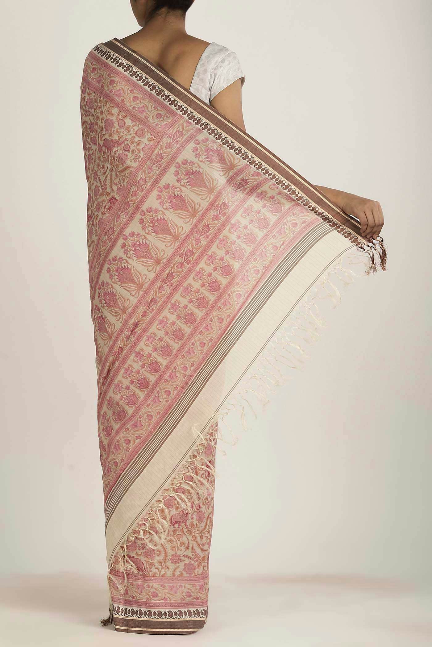 Cream Tussar Silk Saree