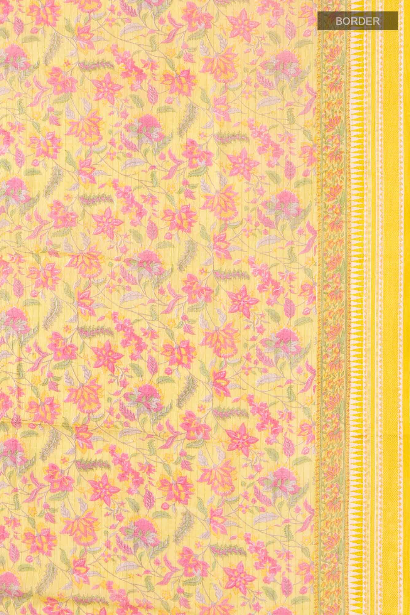 Lemon Yellow Tussar Saree
