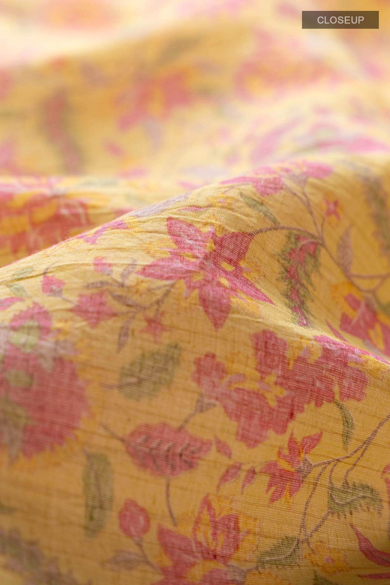 Lemon Yellow Tussar Saree