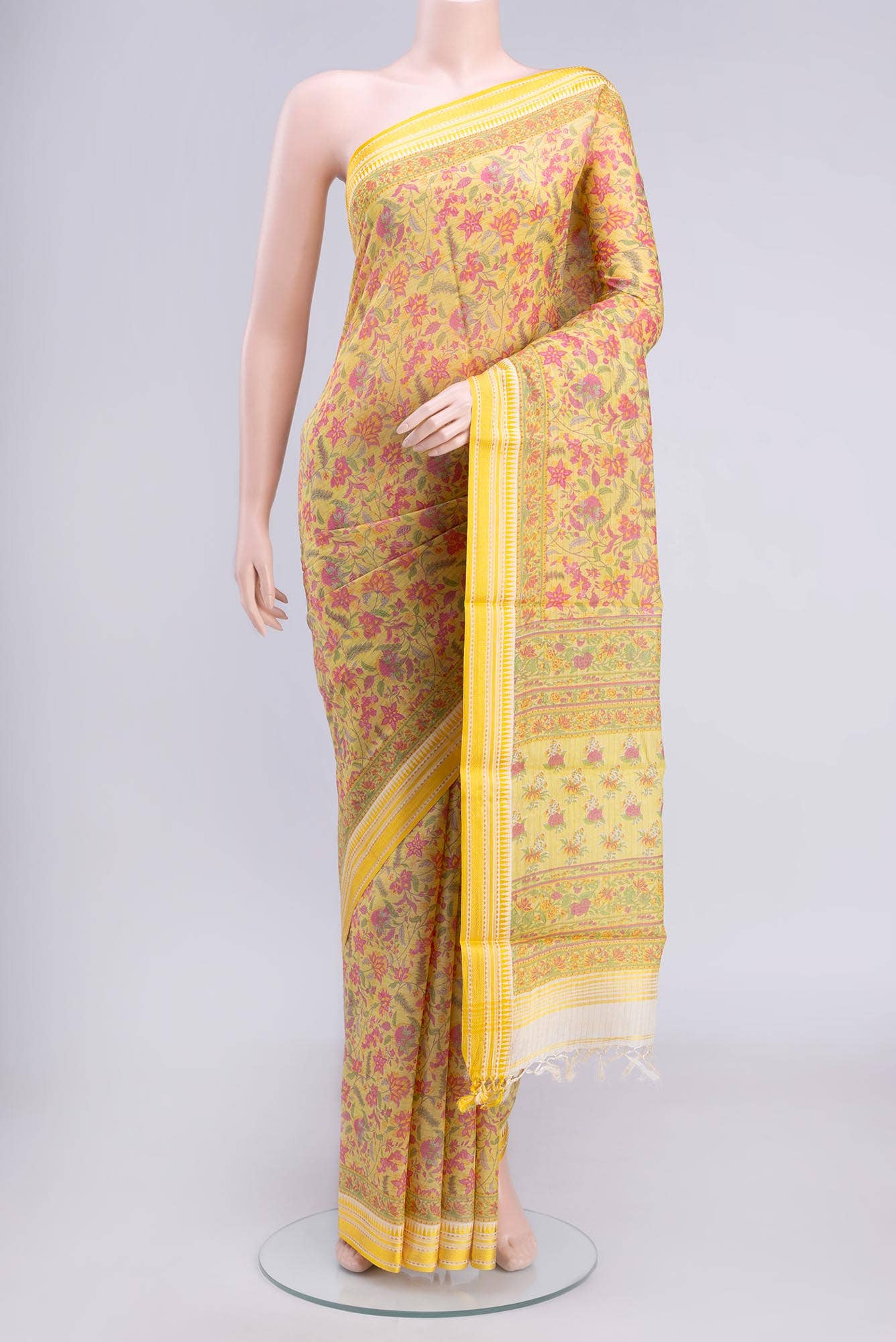 Lemon Yellow Tussar Saree