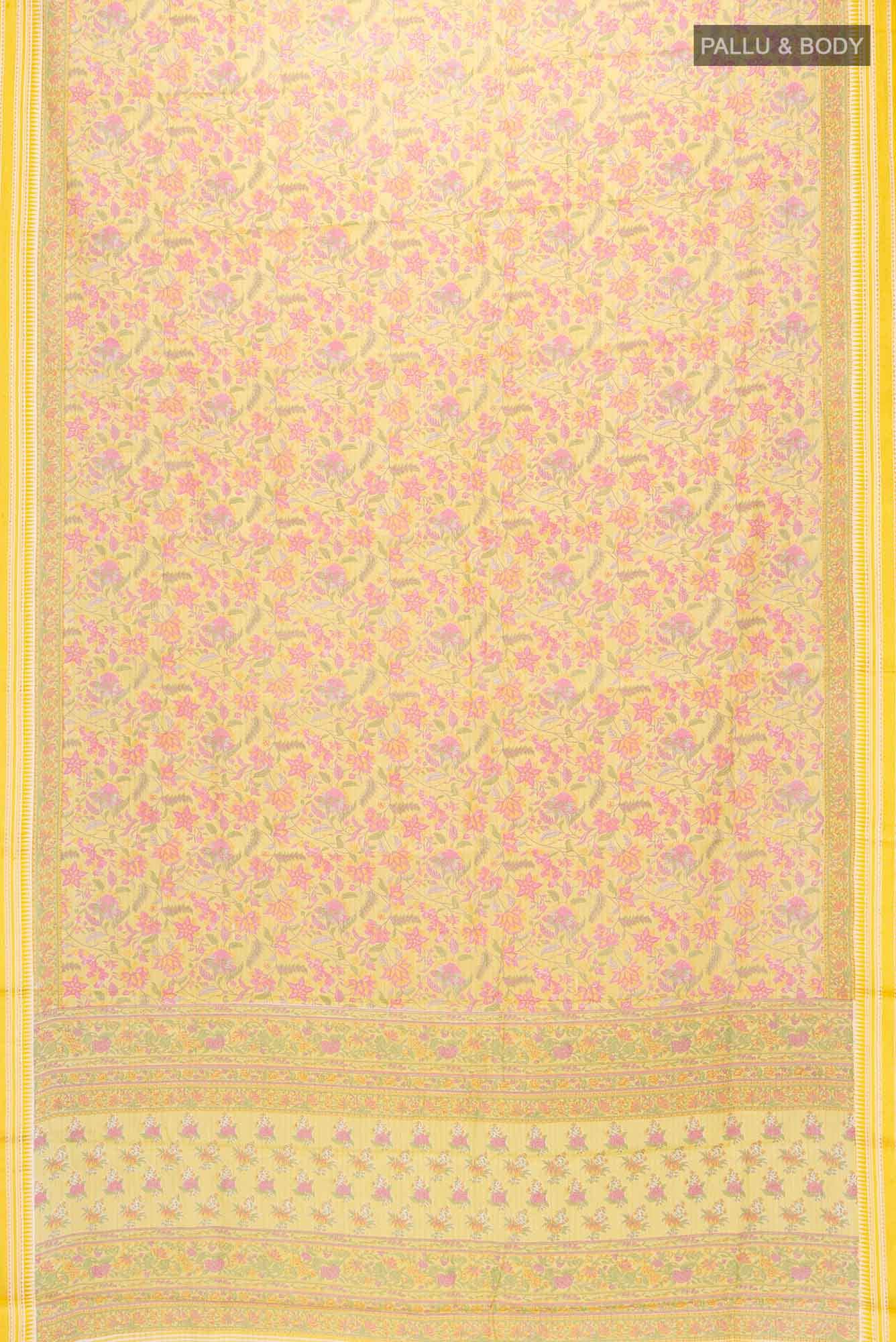 Lemon Yellow Tussar Saree