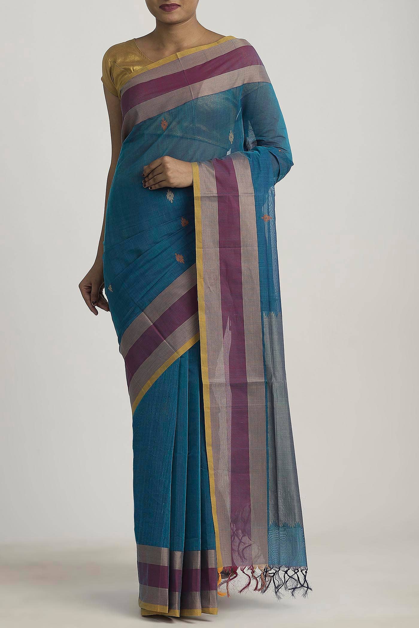 Blue Coimbatore Cotton Saree