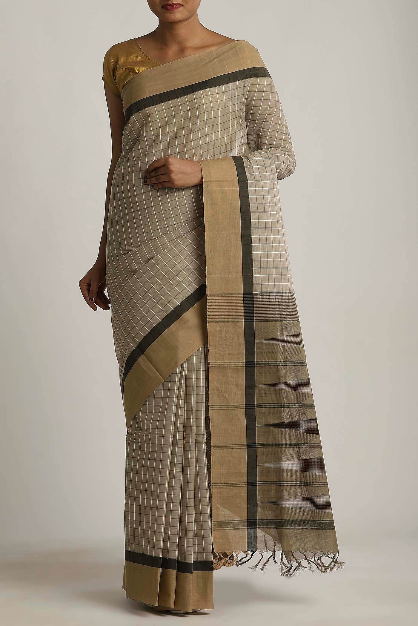 Beige Coimbatore Cotton Saree
