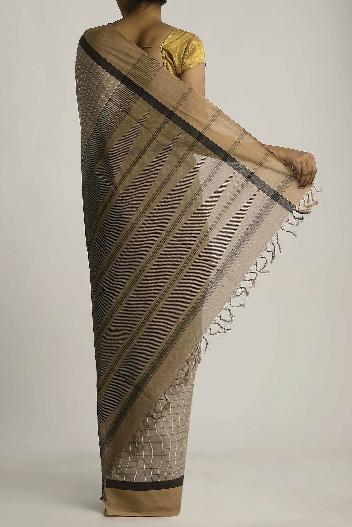 Beige Coimbatore Cotton Saree