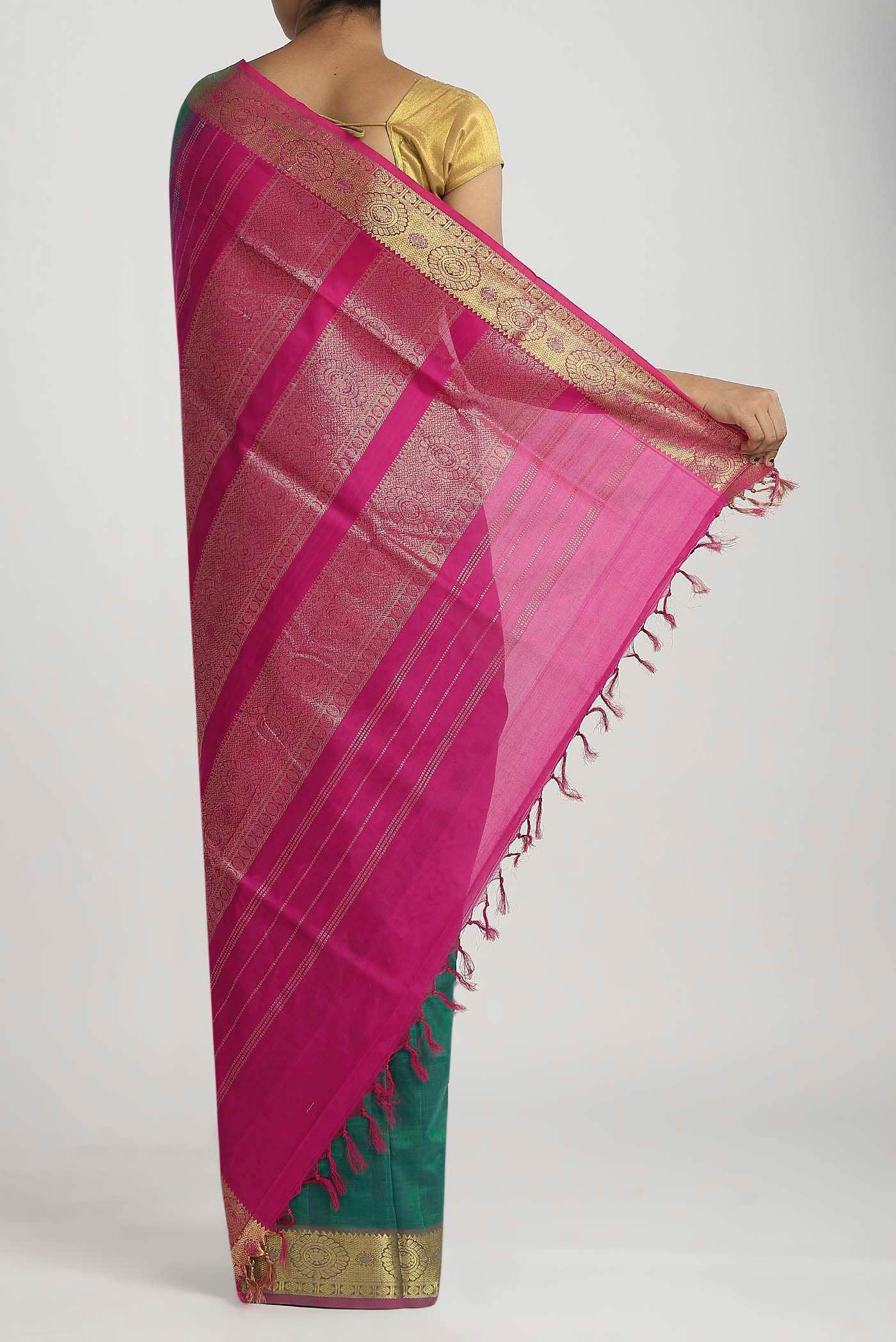 Green Blended Poly Cotton Saree