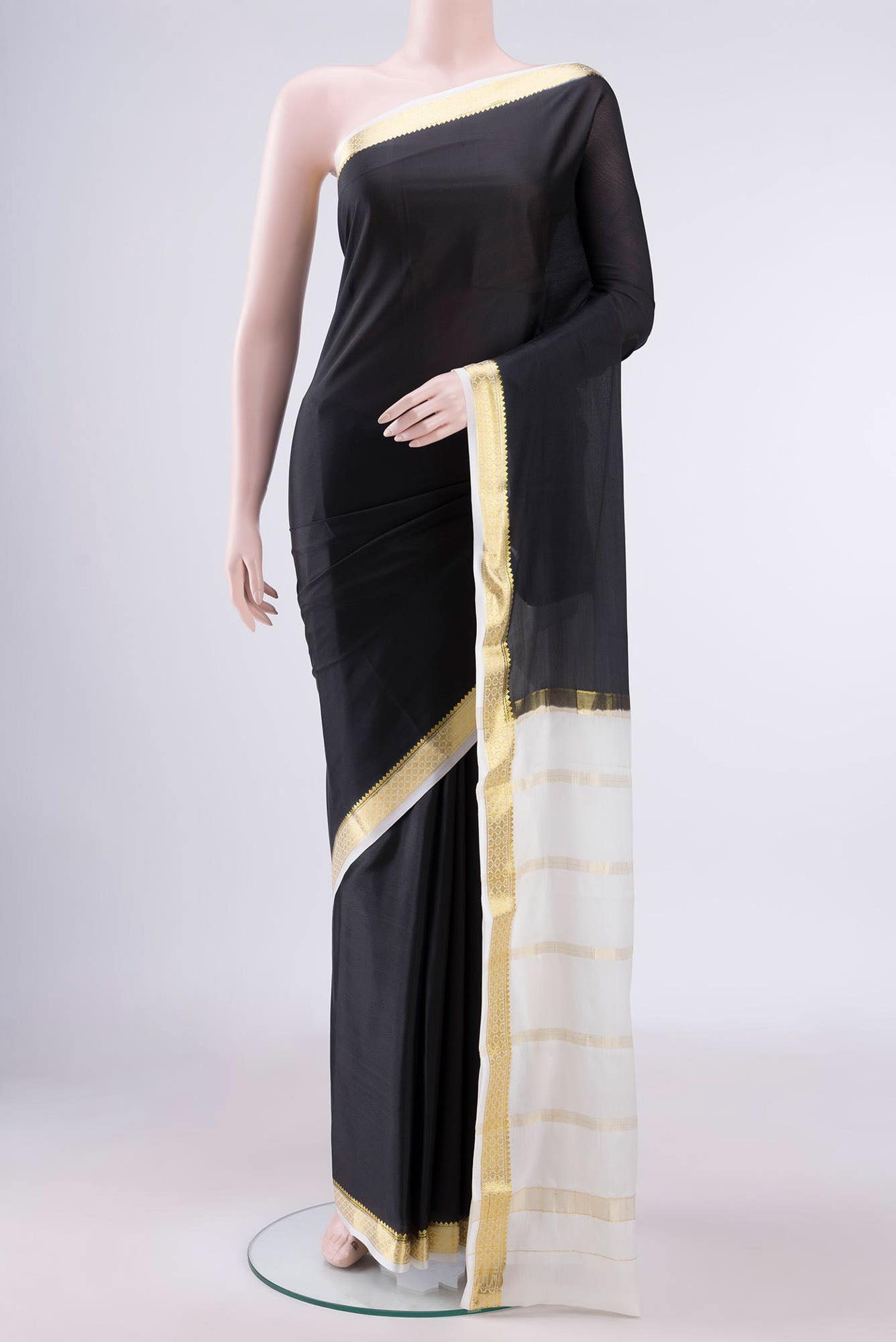Black Mysore Crepe Saree