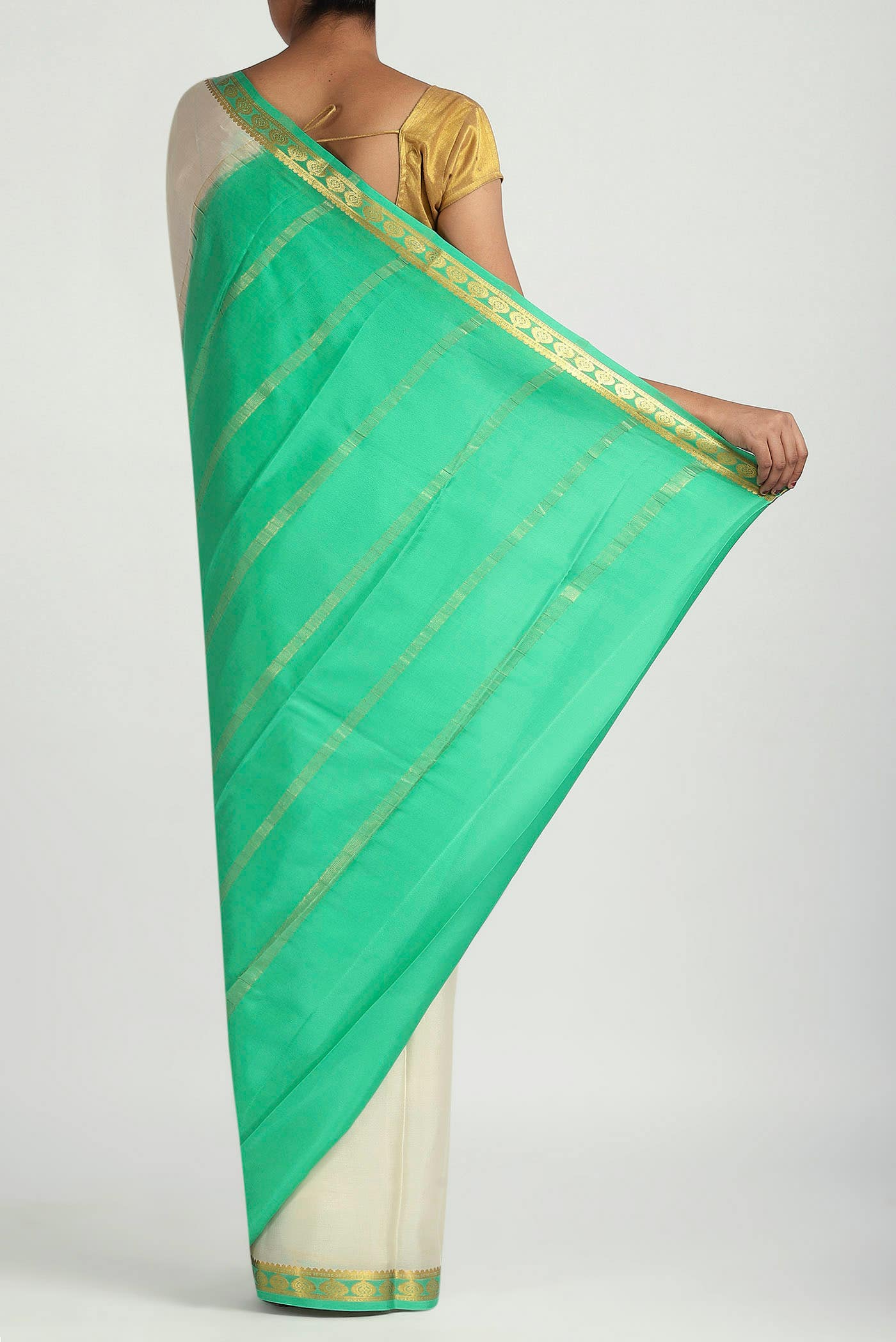 Cream Mysore Crepe Saree