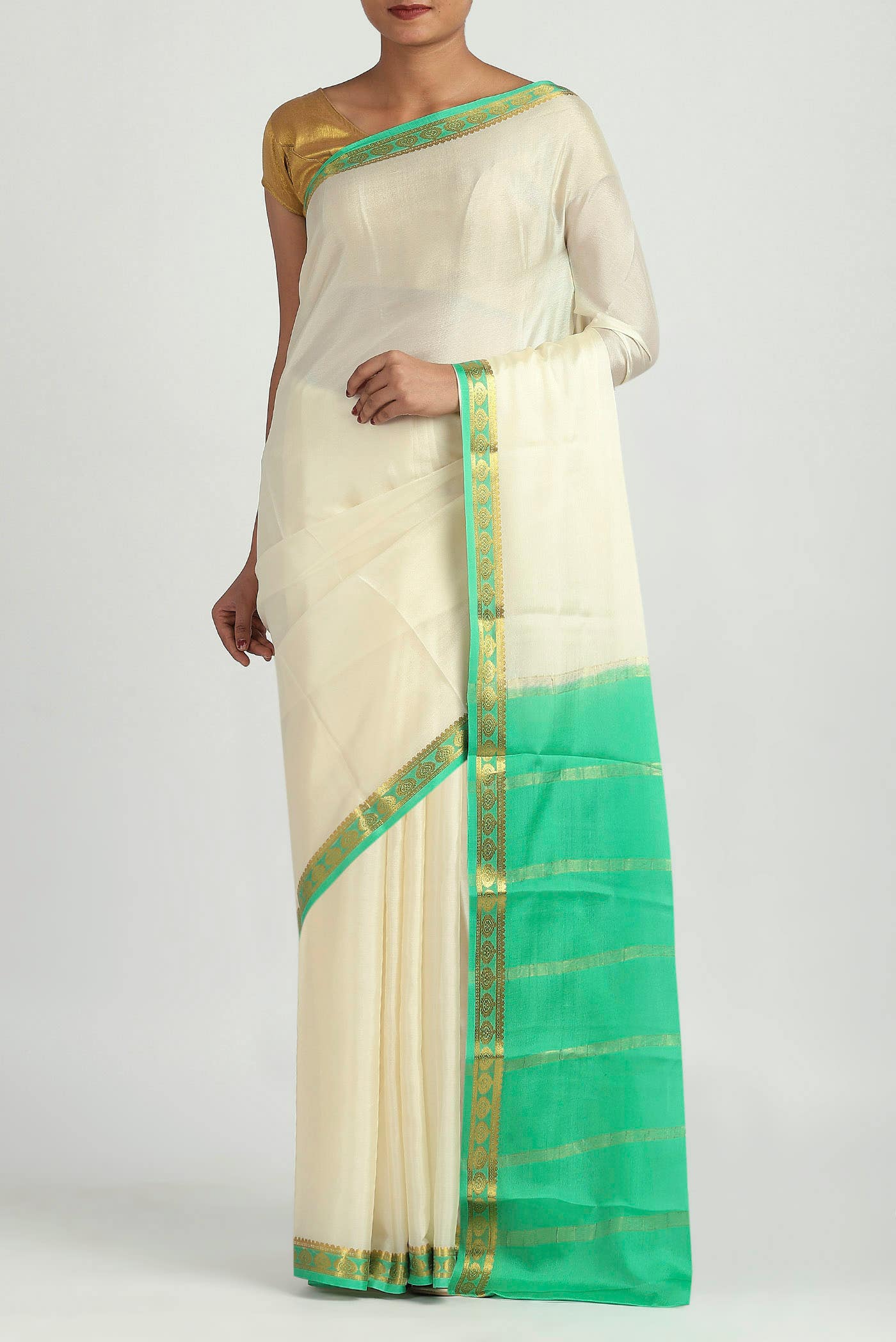 Cream Mysore Crepe Saree