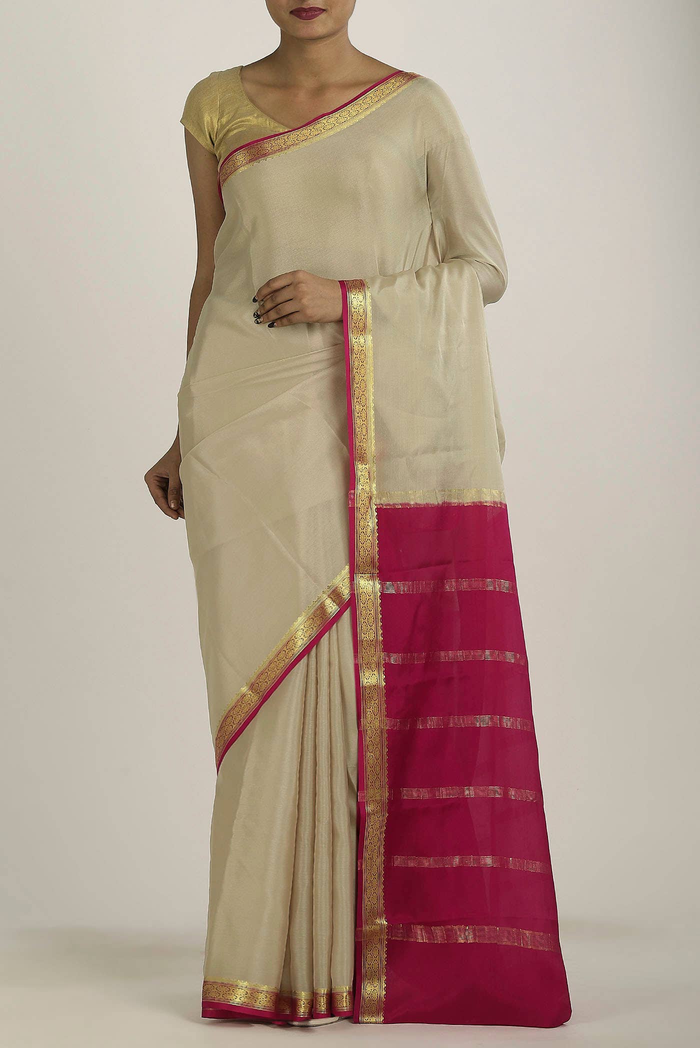 Cream Mysore Crepe Saree
