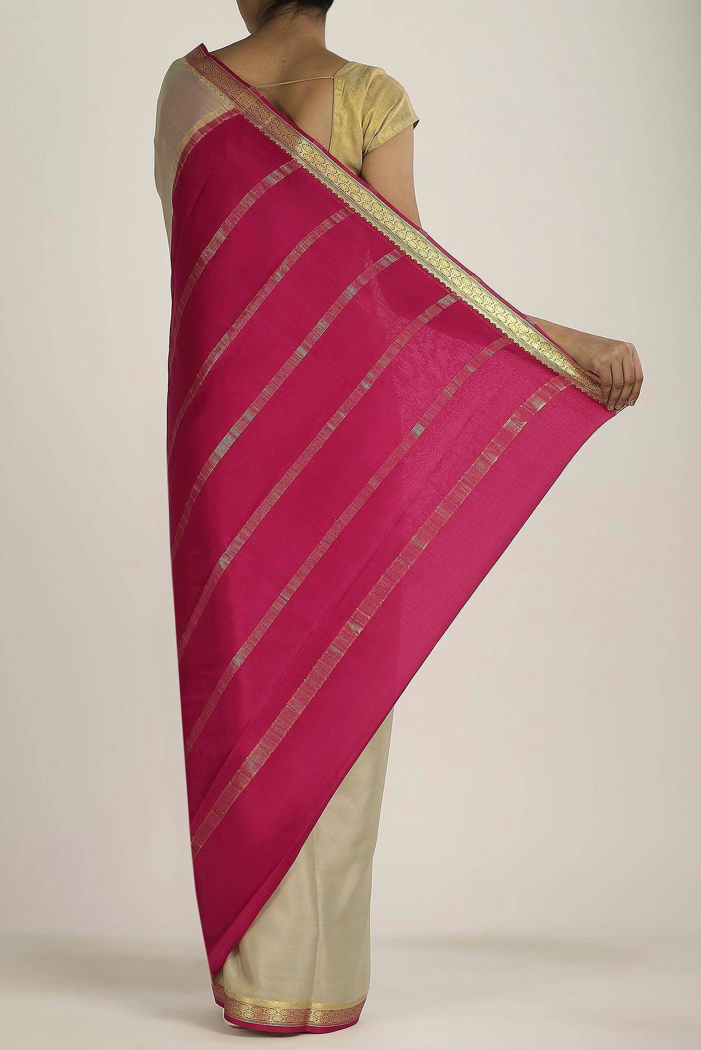 Cream Mysore Crepe Saree