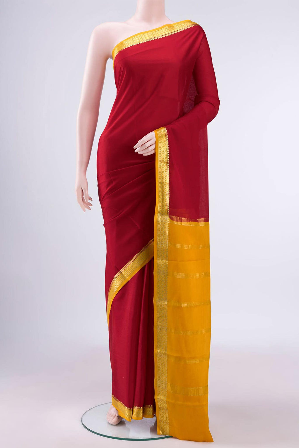 Deep Red Mysore Crepe Saree