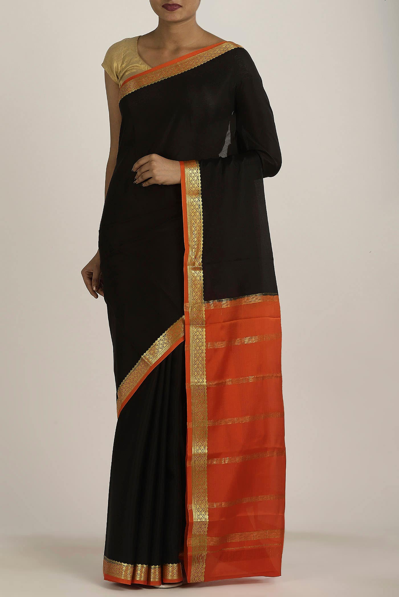 Black Mysore Crepe Saree