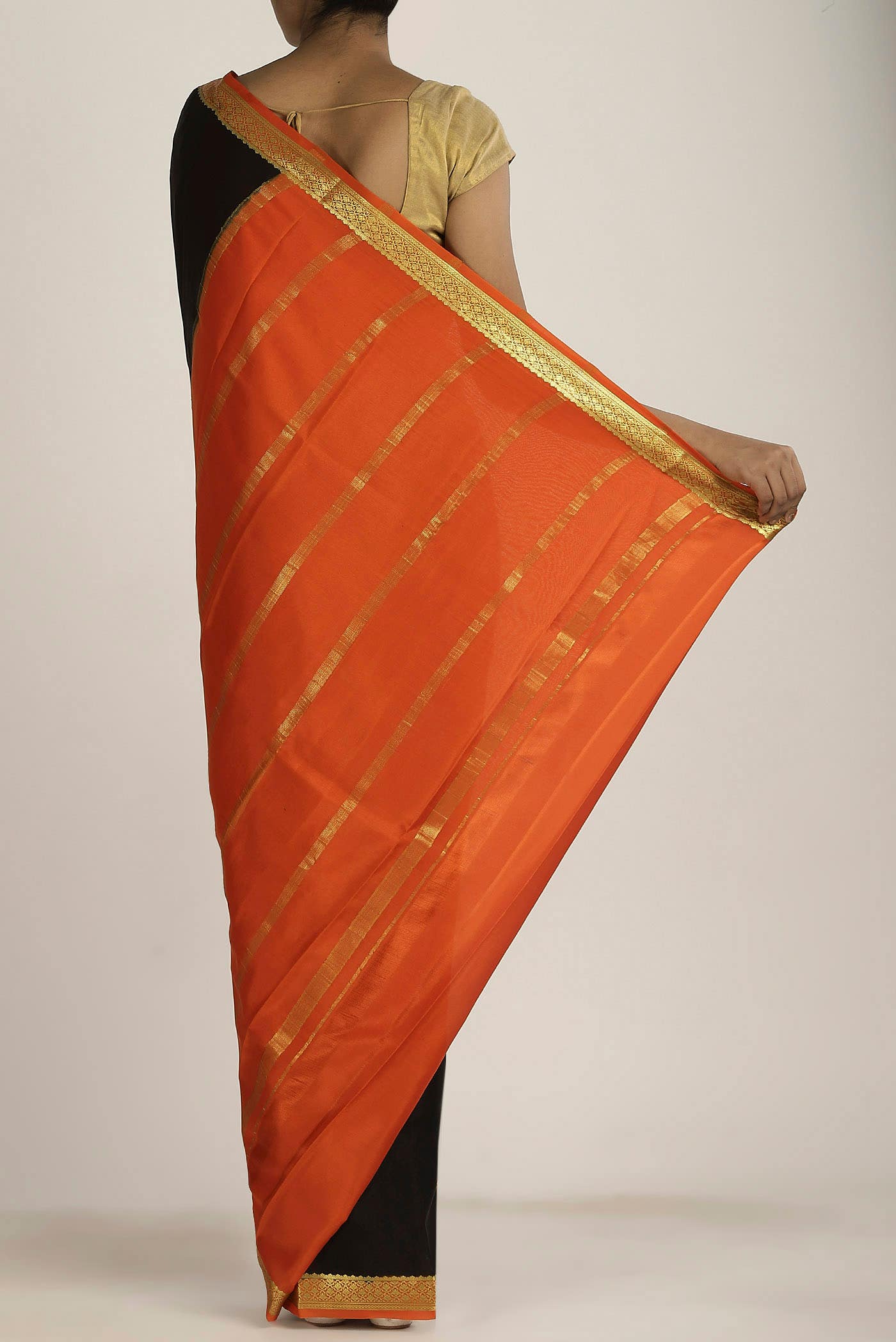 Black Mysore Crepe Saree