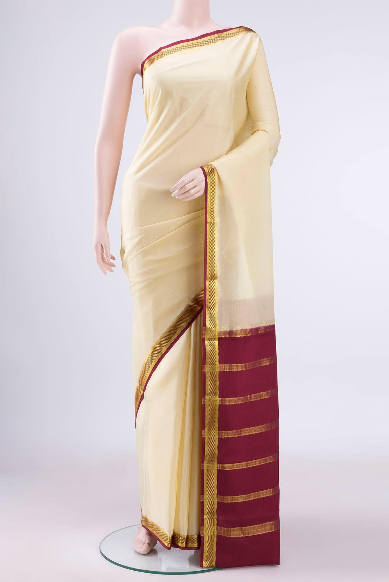 Cream Mysore Crepe Saree