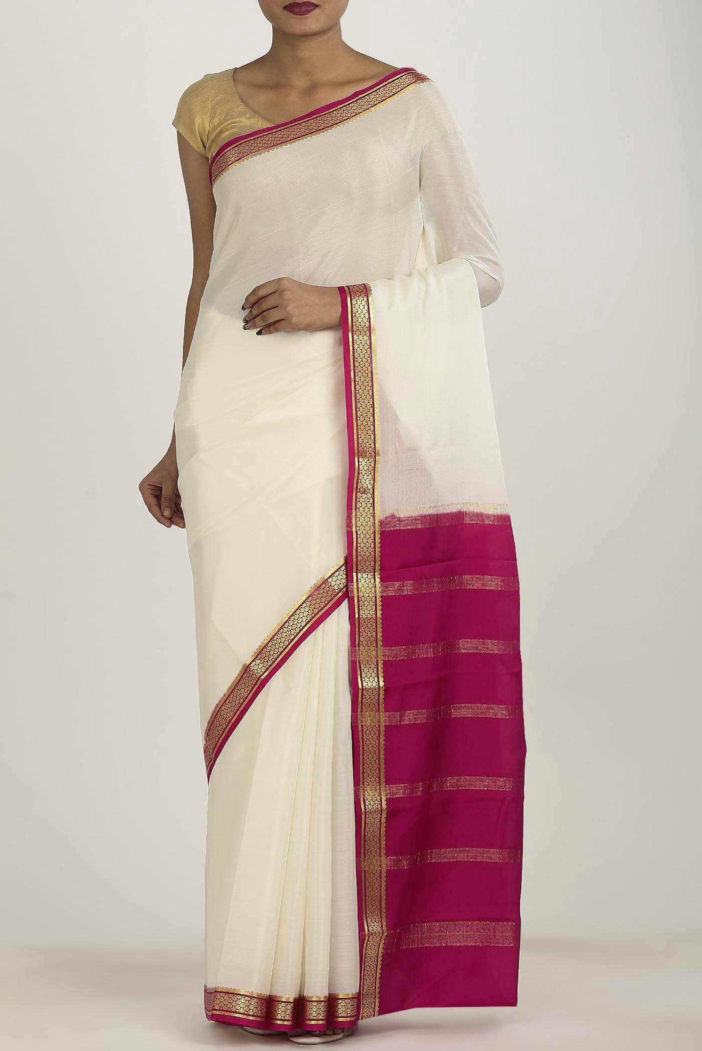 Cream Mysore Crepe Saree