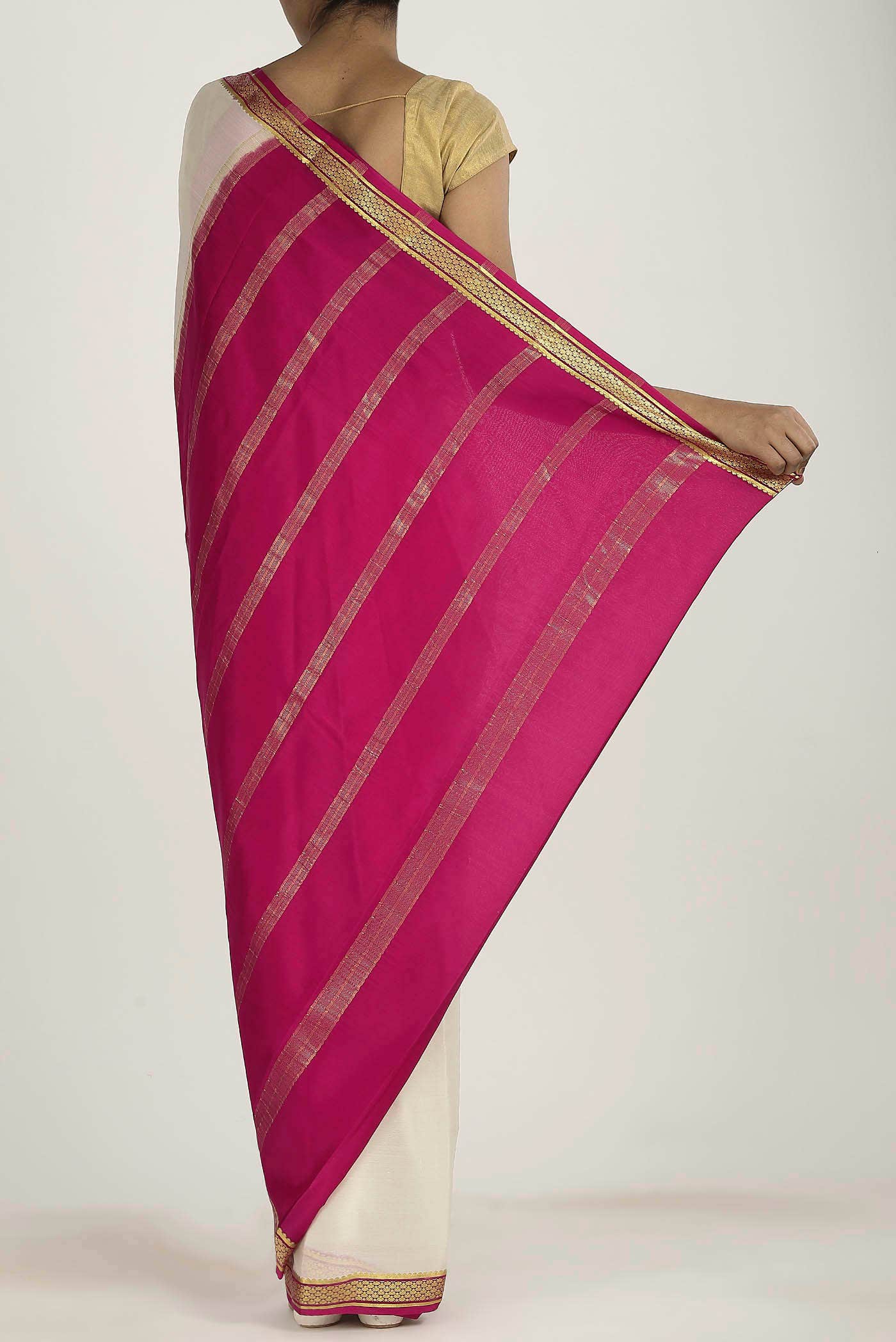 Cream Mysore Crepe Saree