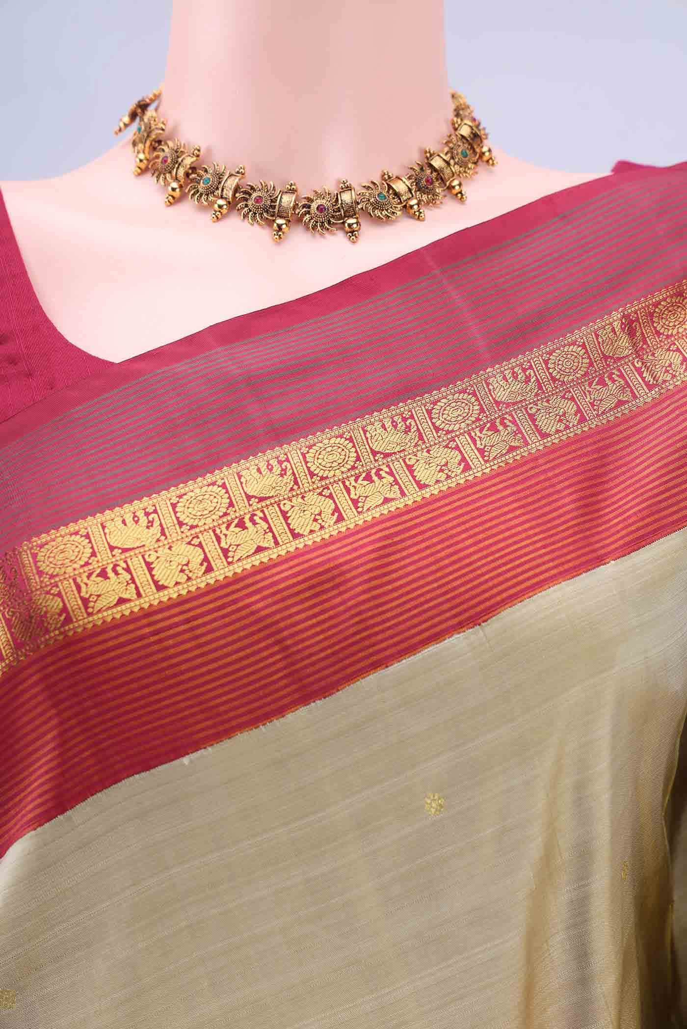 Beige Kanchipuram Silk Saree