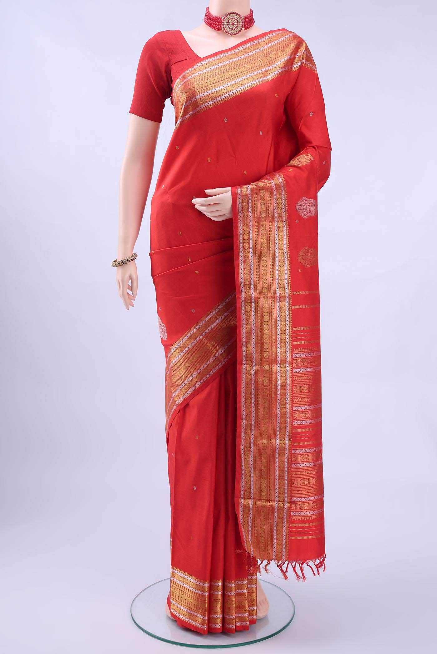 Pure Silk Pure Zari Imperial Red Kanchipuram Saree