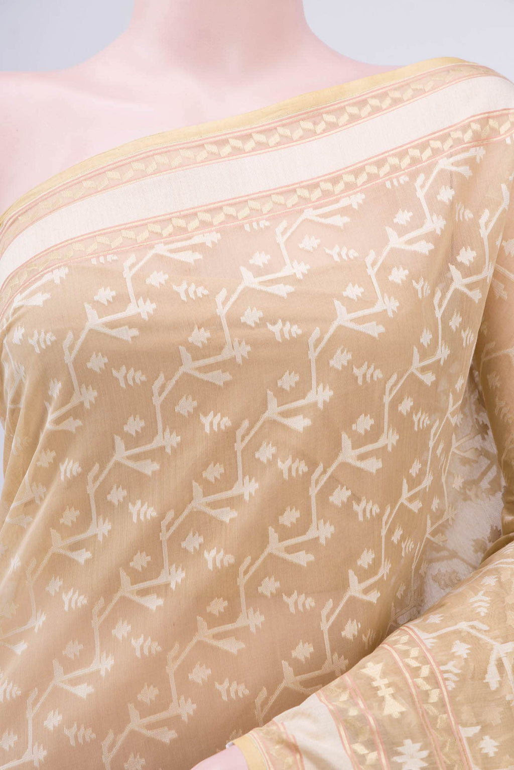 Beige Banarasi Kora Silk Saree
