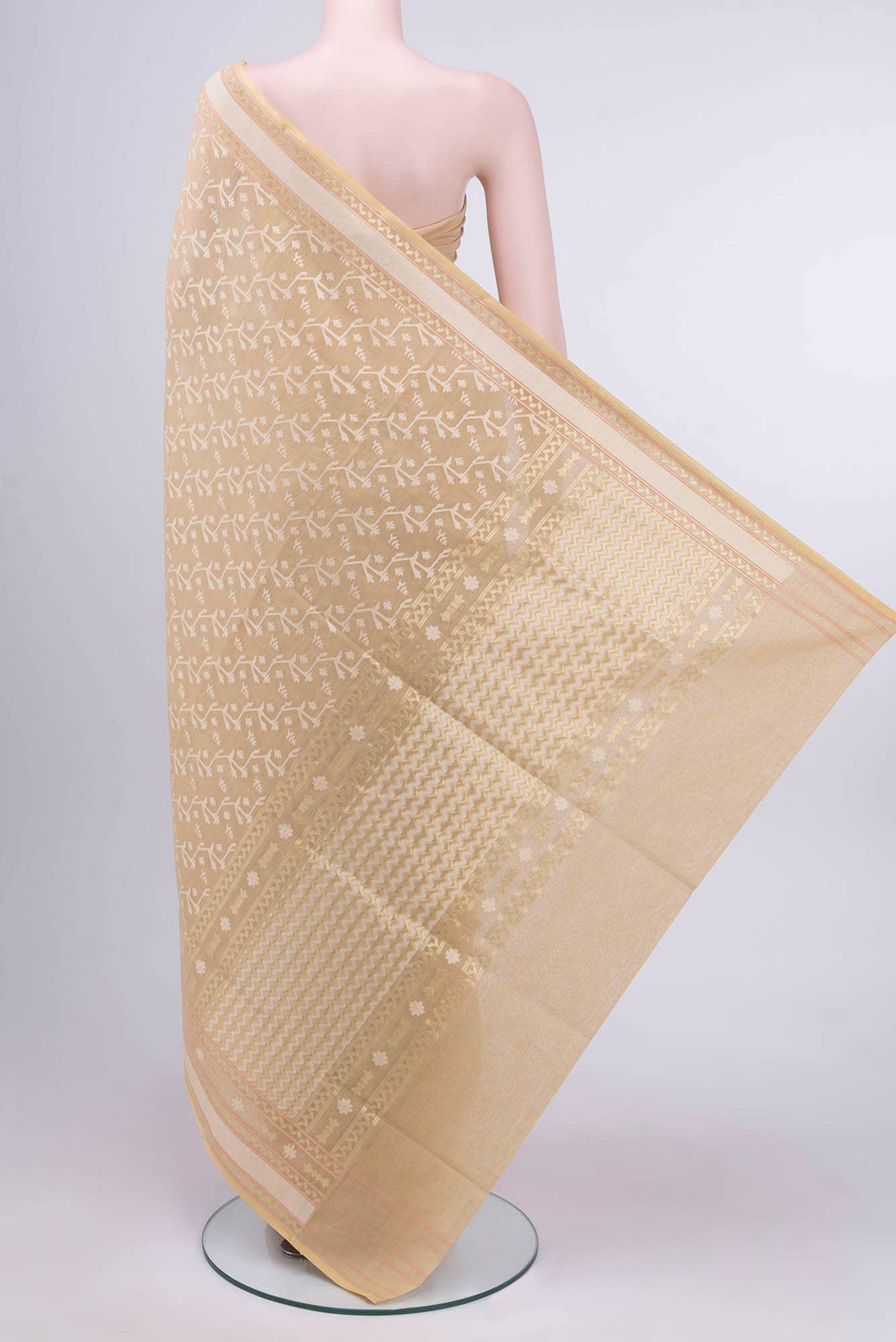 Beige Banarasi Kora Silk Saree