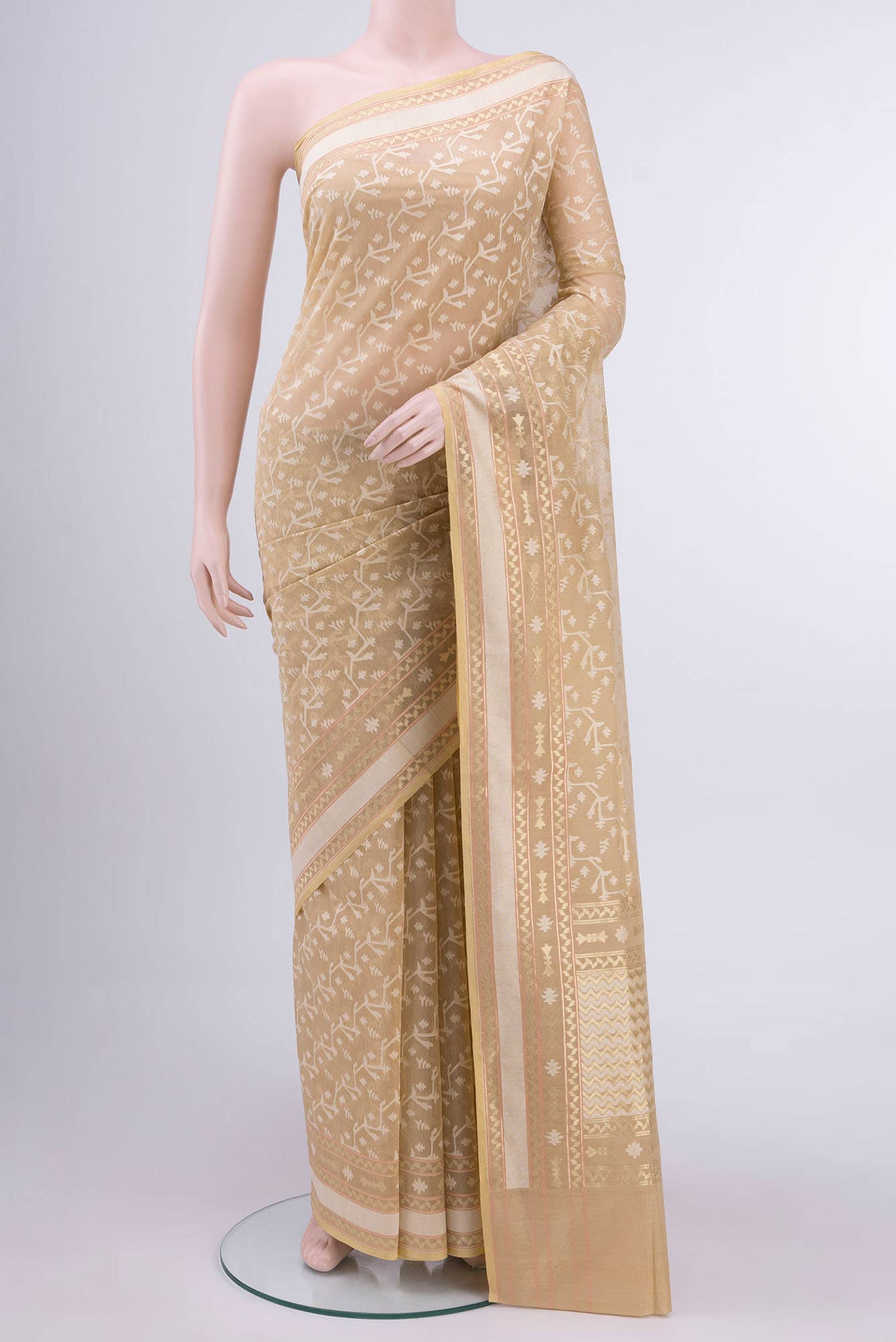 Beige Banarasi Kora Silk Saree