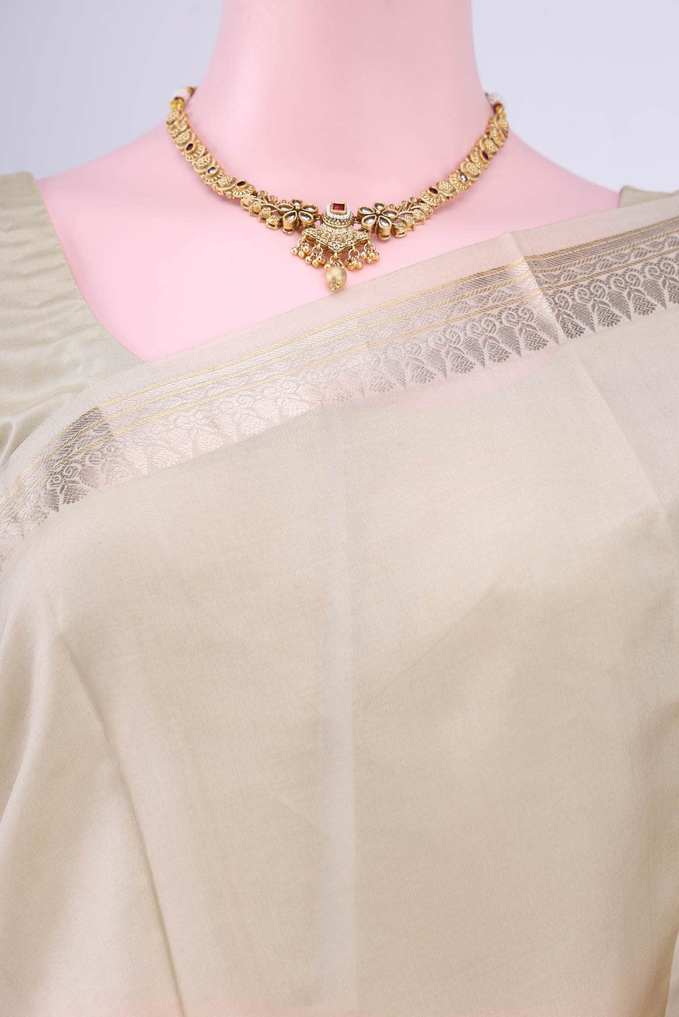 Beige Banarasi Katan Silk Saree