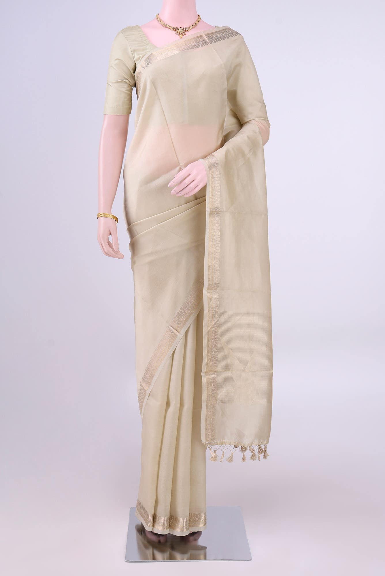 Beige Banarasi Katan Silk Saree