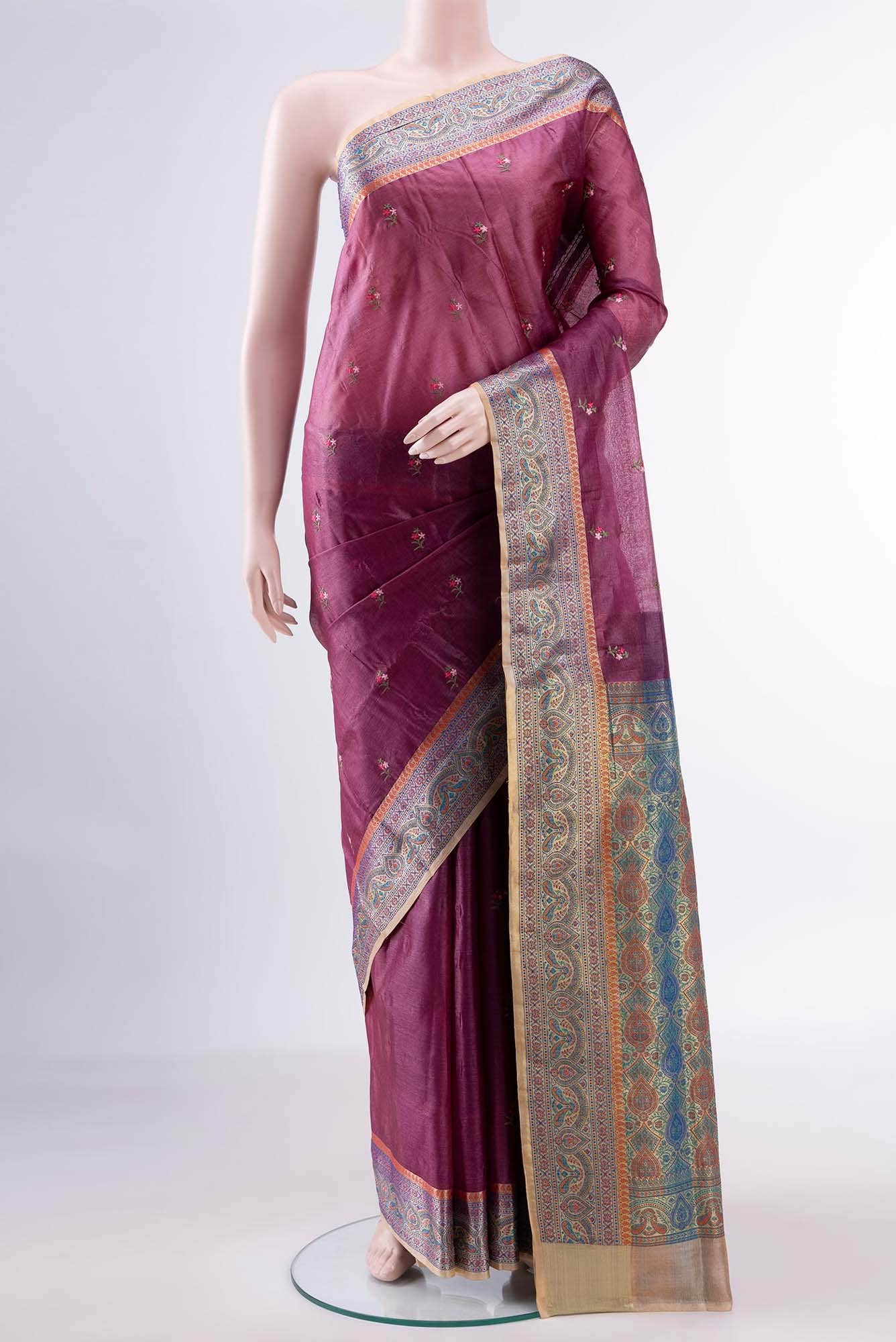 Dark Mauve Banarasi Tussar Silk Saree