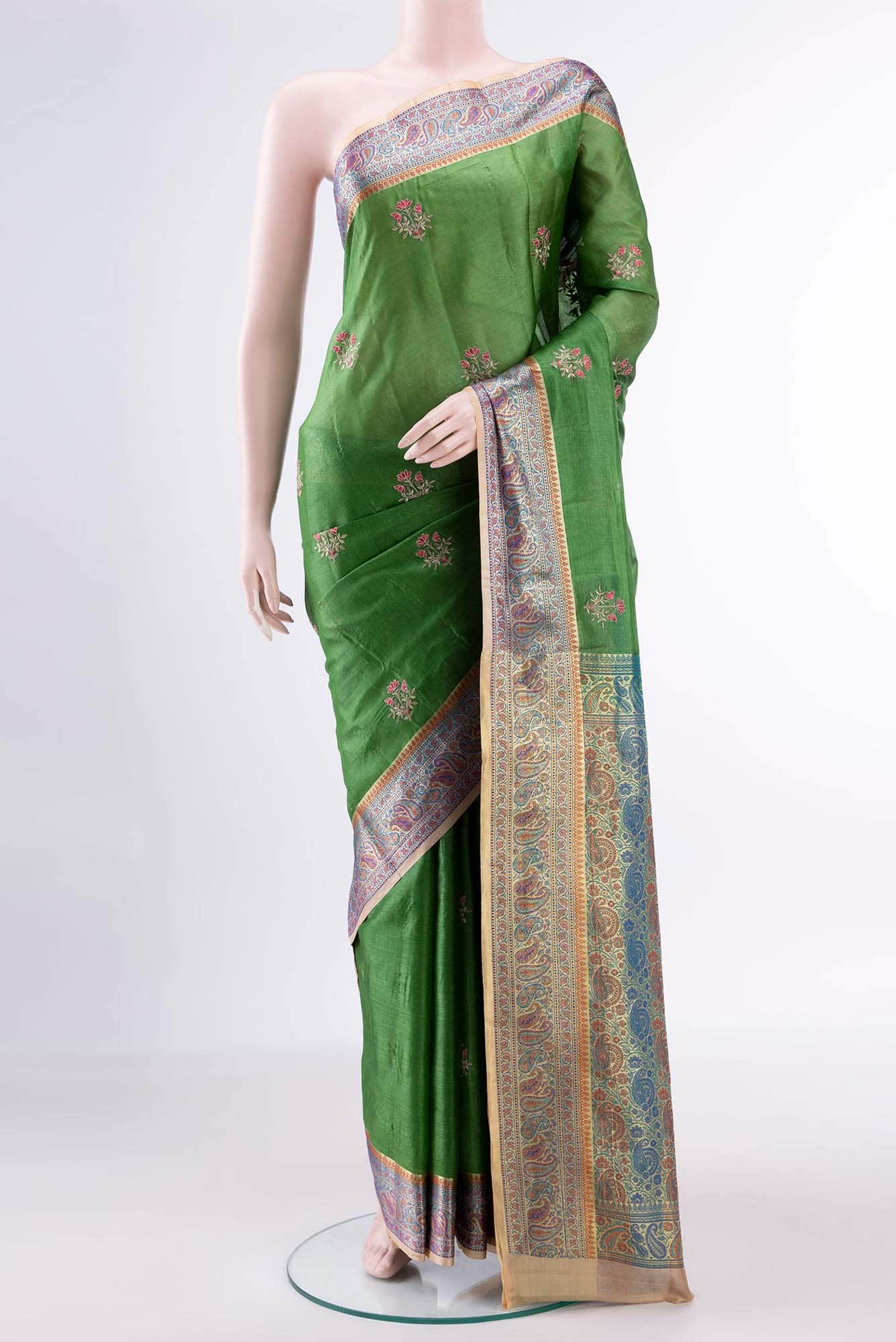 Green Banarasi Tussar Silk Saree