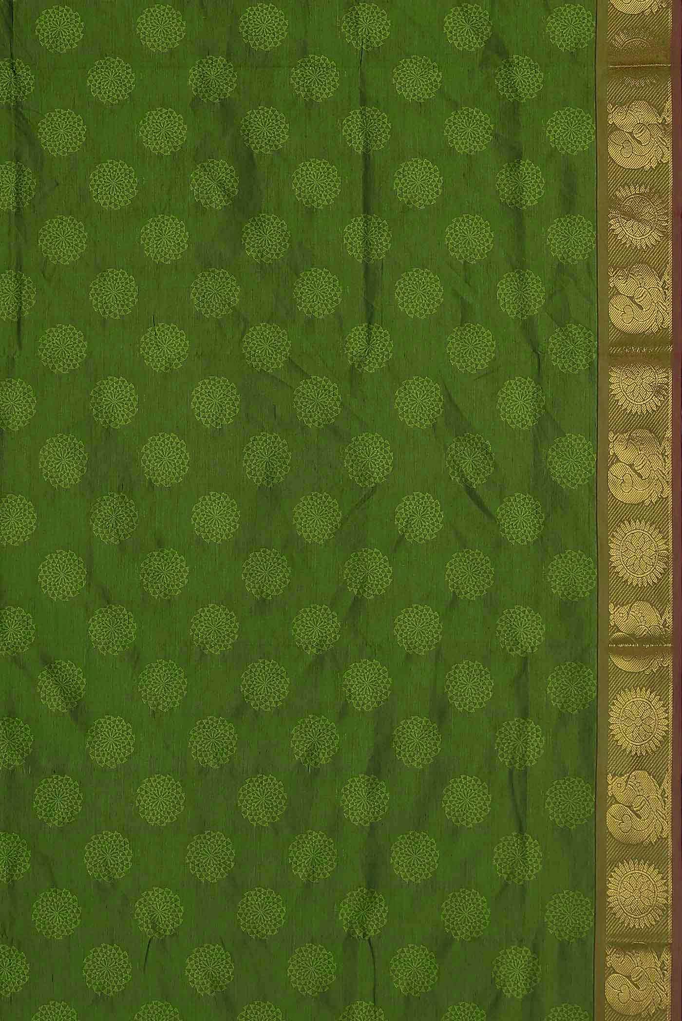 Green Blended Poly Cotton Saree