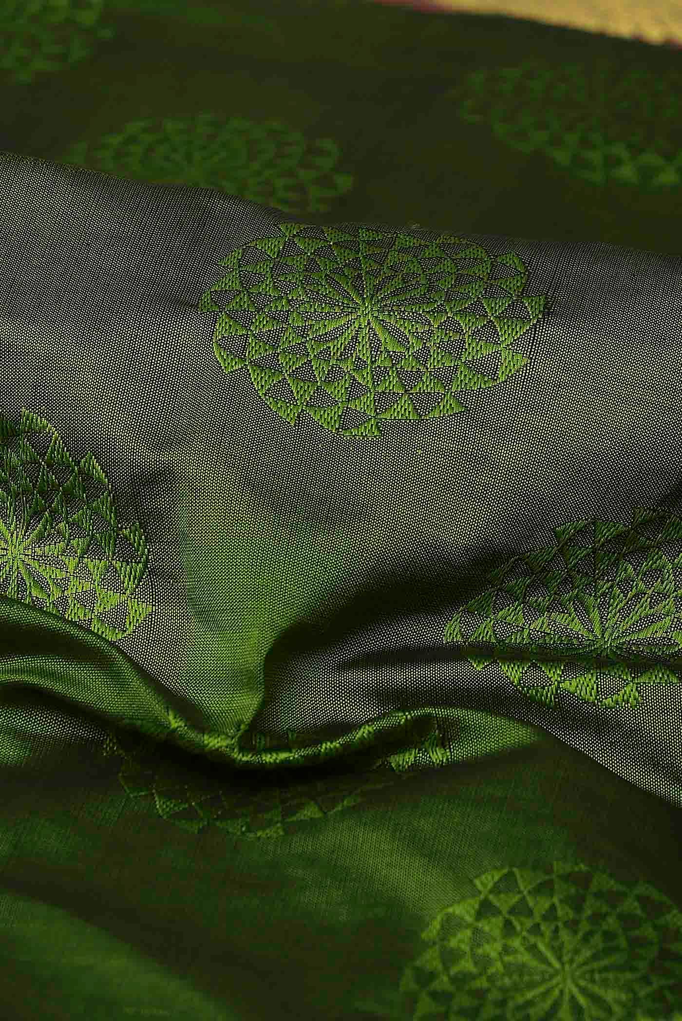 Green Blended Poly Cotton Saree