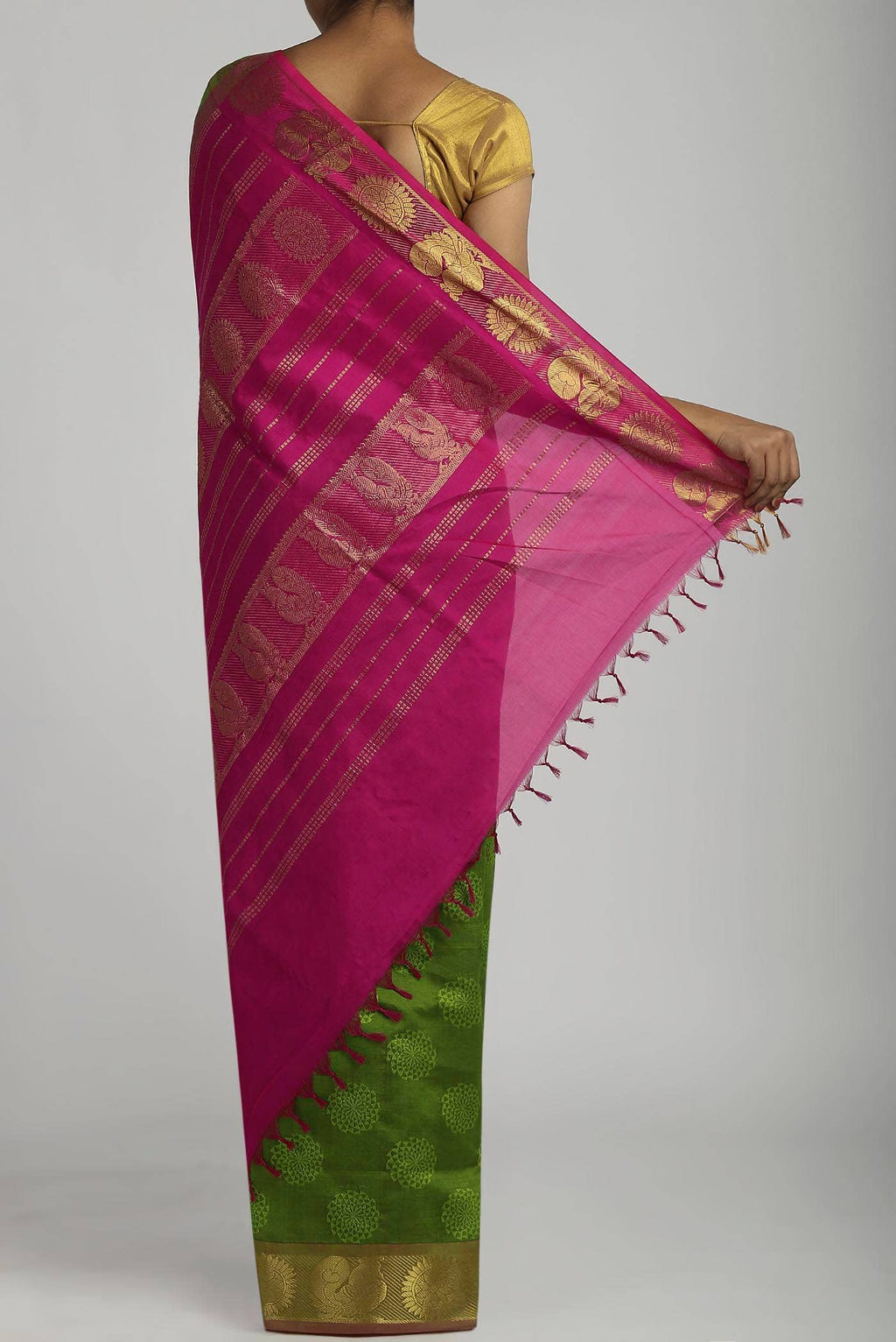 Green Blended Poly Cotton Saree