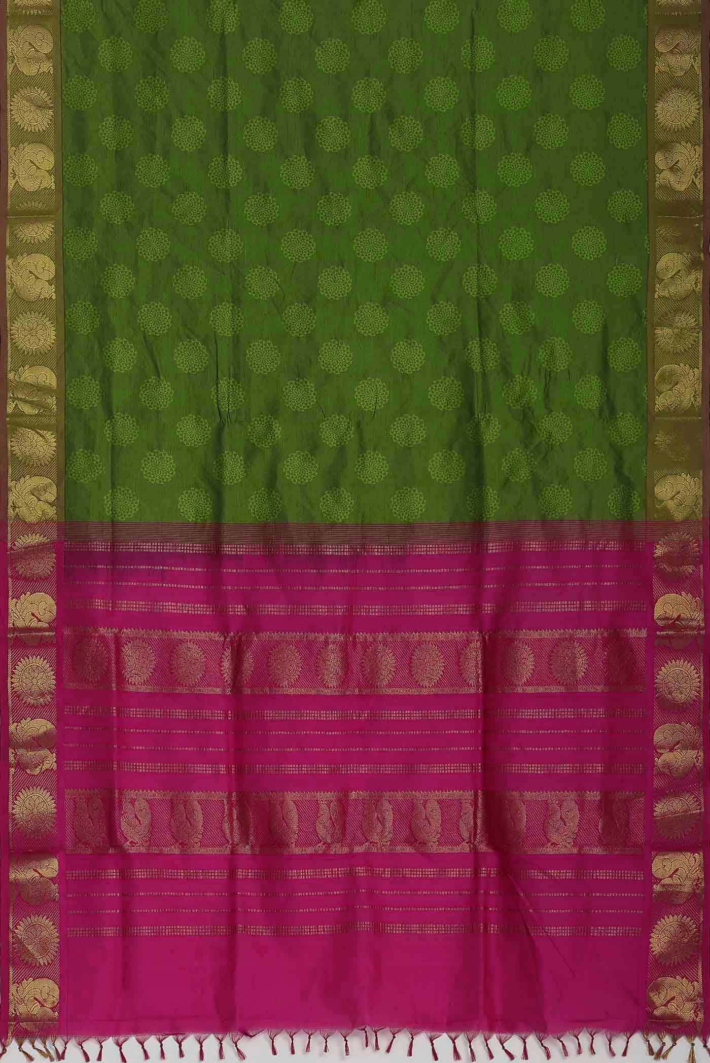 Green Blended Poly Cotton Saree