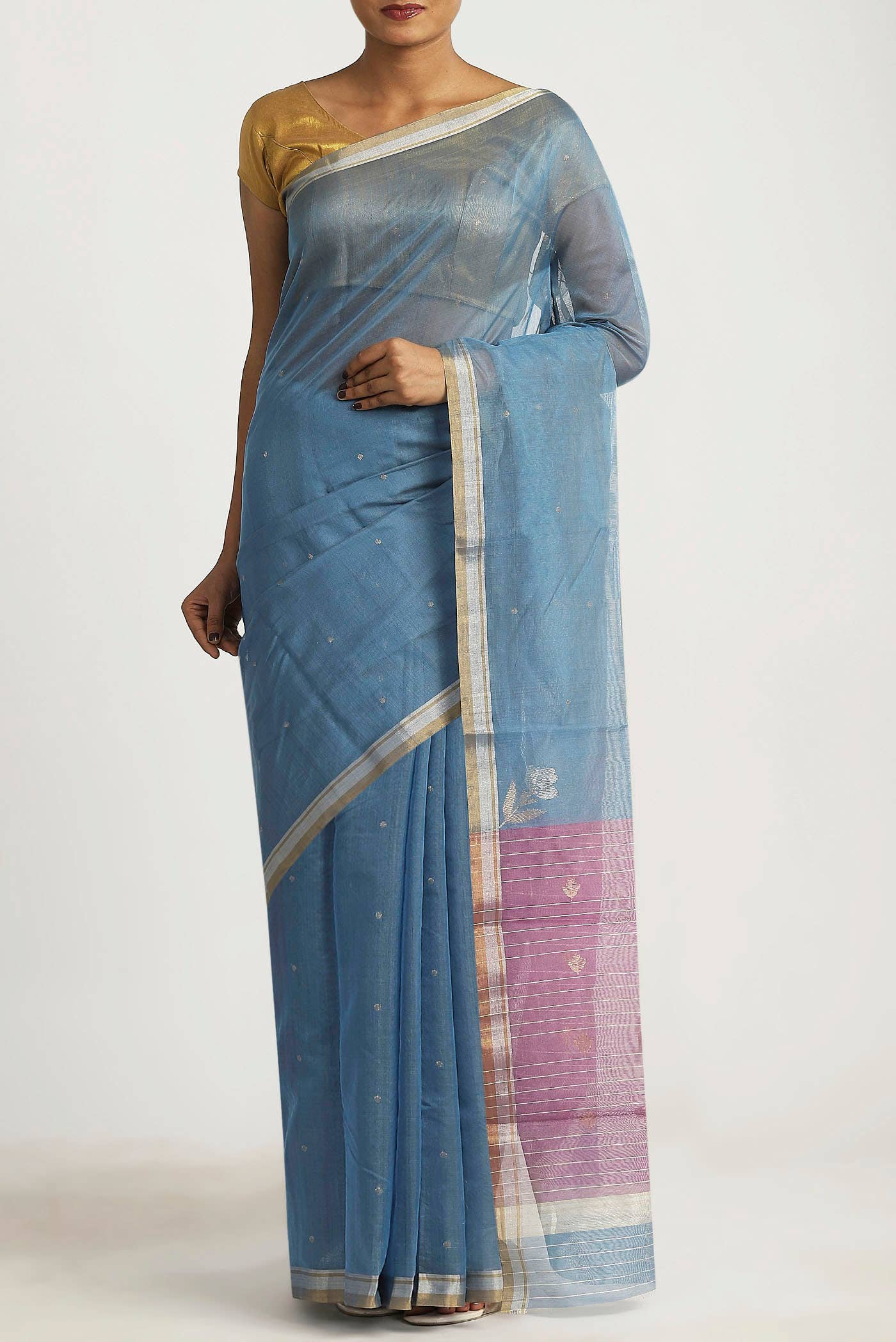 Light Blue Chanderi Silk Cotton Saree