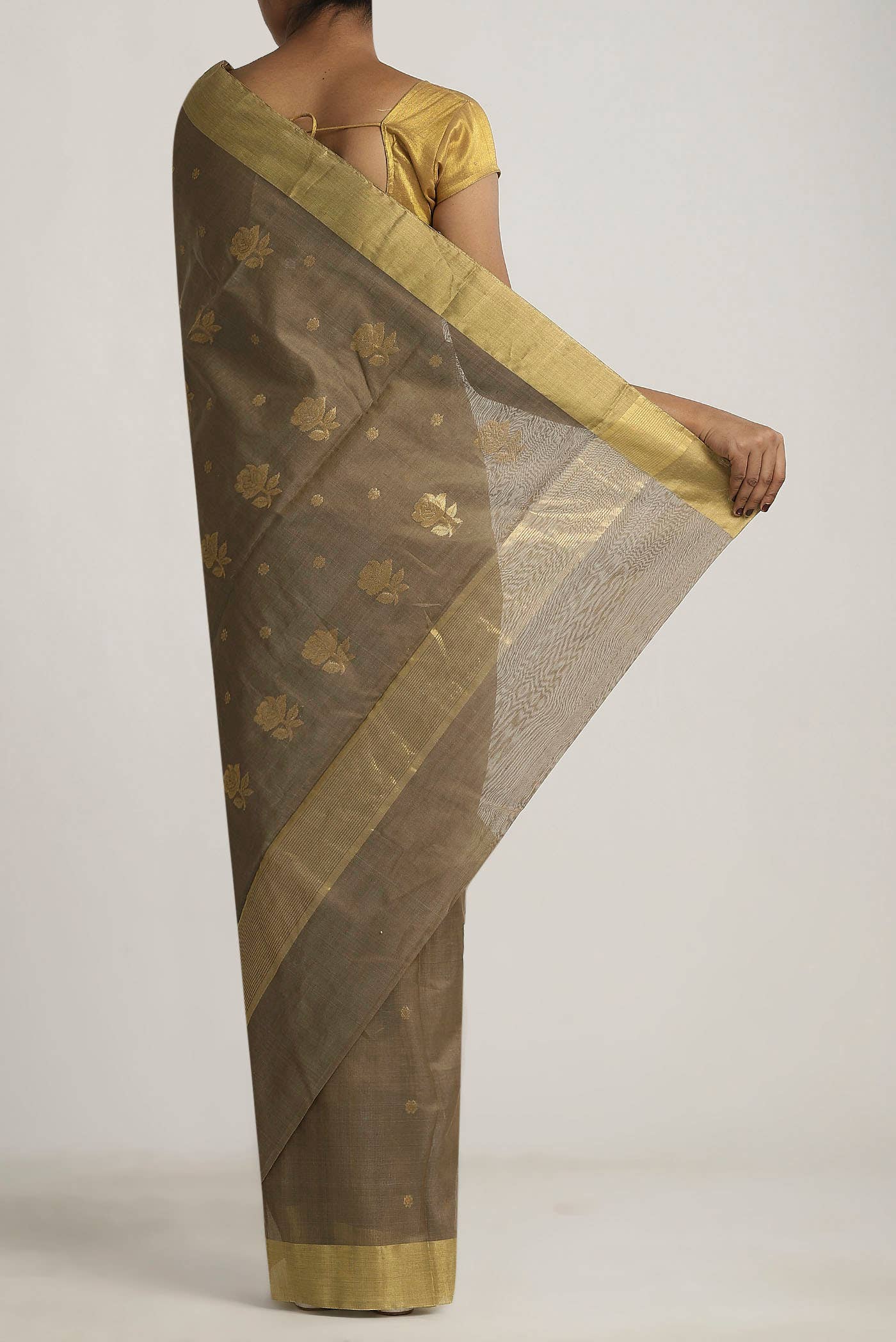 Dark Beige Chanderi Silk Cotton Saree