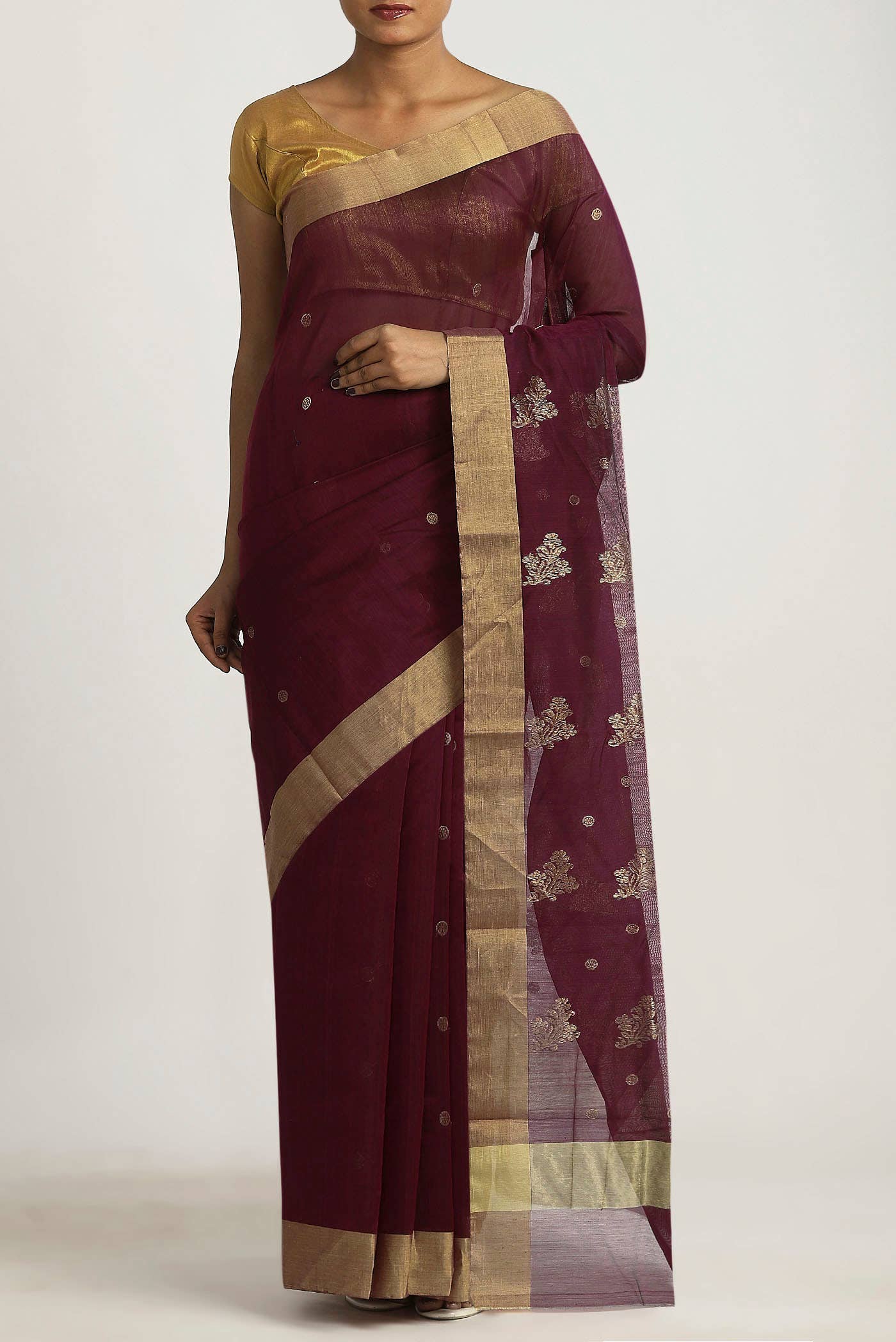 Coffee Brown Chanderi Silk Cotton Saree