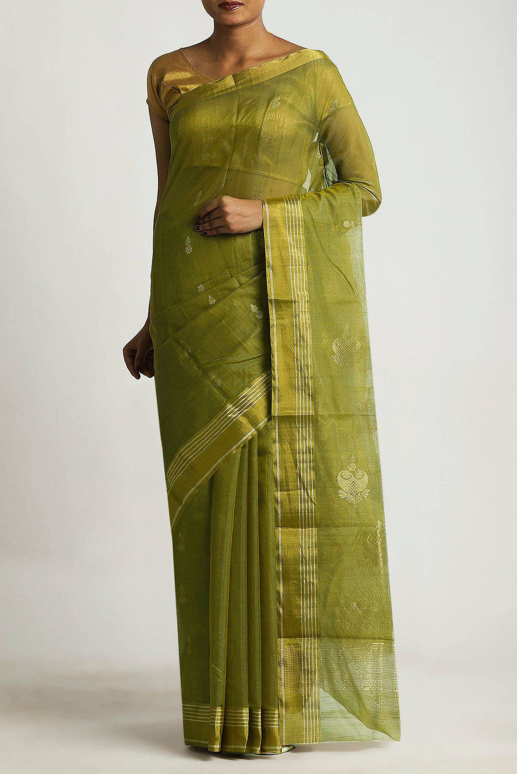 Green Chanderi Silk Cotton Saree